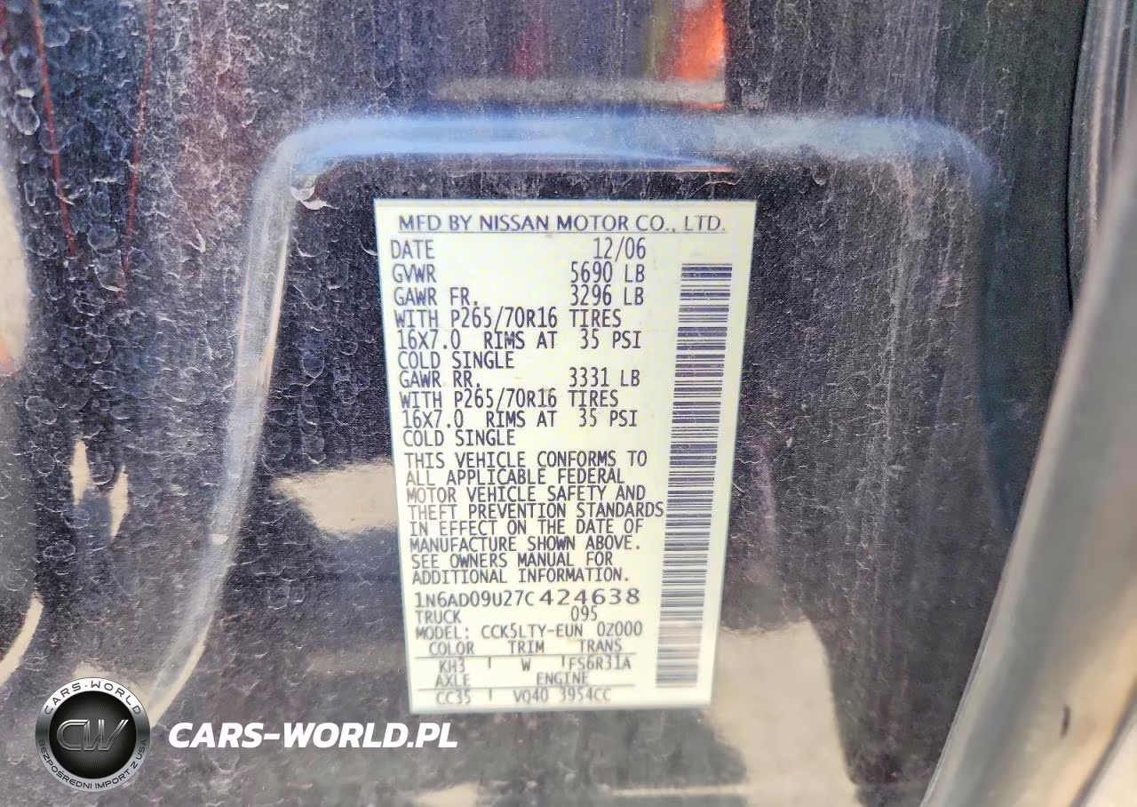 2007 Nissan Frontier Se VIN:1N6AD09U27C424638 - 12