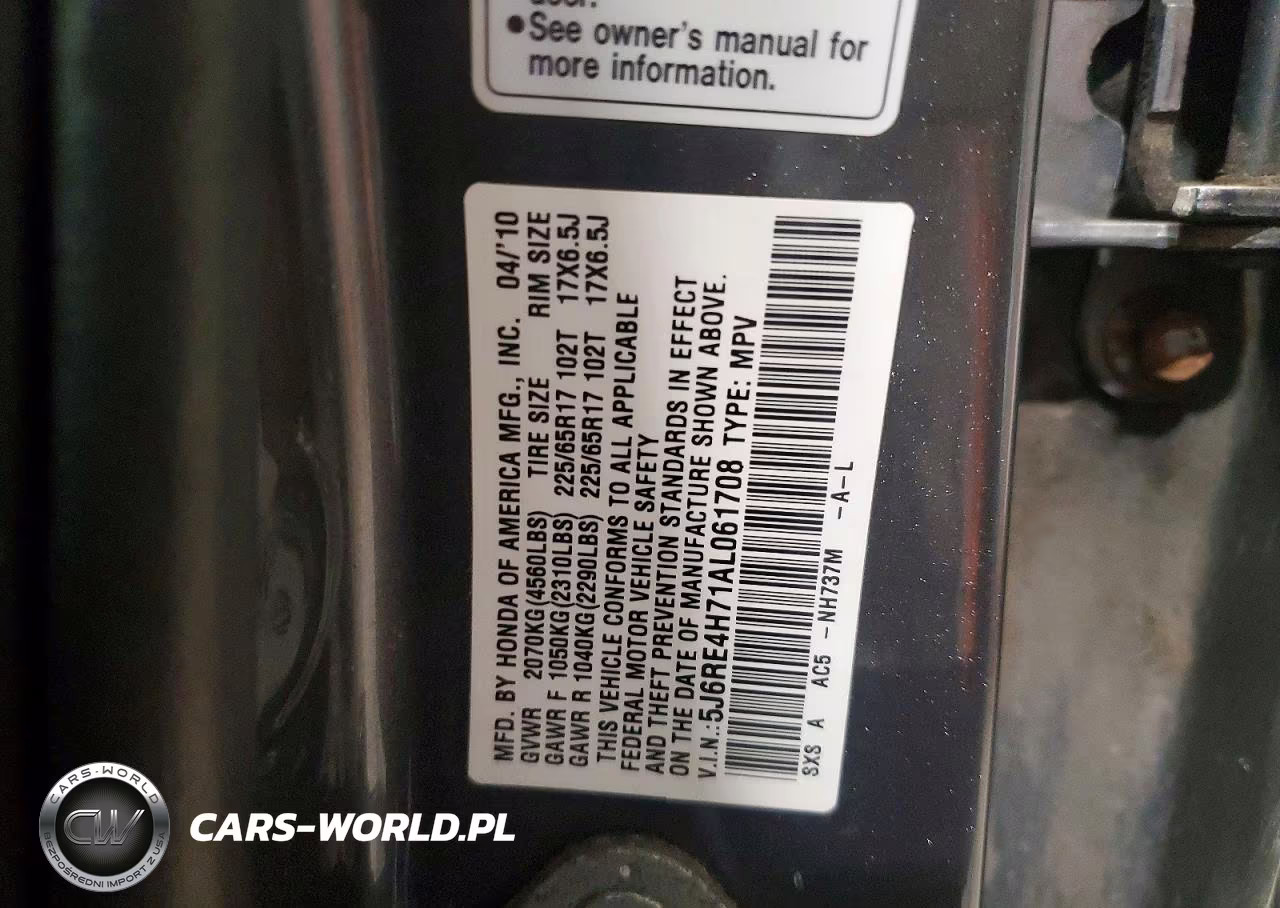 2010 Honda Cr-V Exl VIN:5J6RE4H71AL061708 - 13