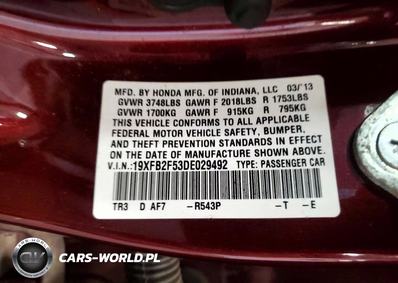 2013 Honda Civic Lx VIN:19XFB2F53DE029492 - 12