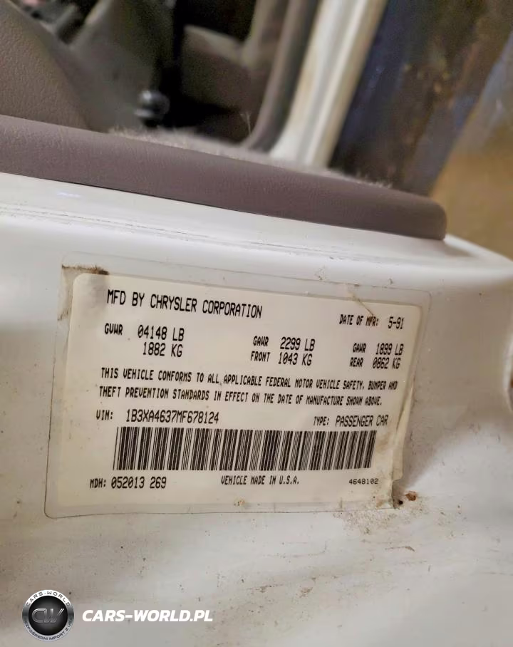 1991 Dodge Spirit VIN:1B3XA4637MF678124 - 12