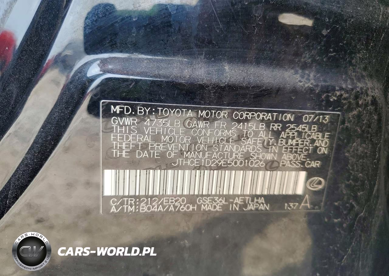 2014 Lexus Is 350 VIN:JTHCE1D29E5001026 - 12