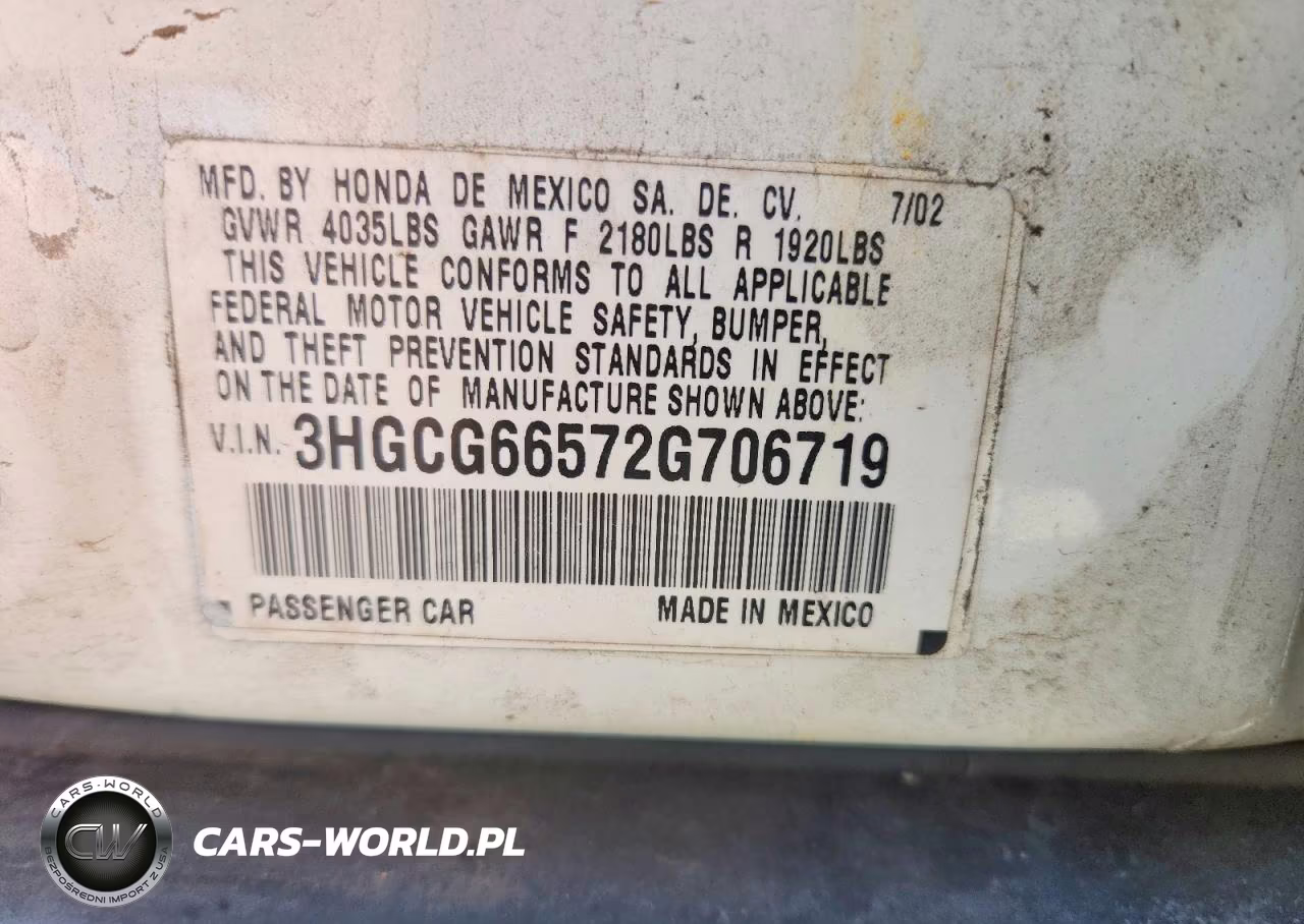 2002 Honda Accord Lx VIN:3HGCG66572G706719 - 13