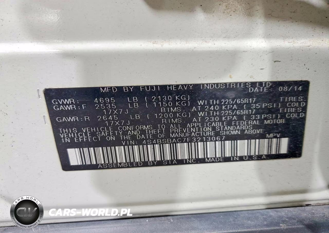 2015 Subaru Outback 2.5I VIN:4S4BSBAC7F3213067 - 14
