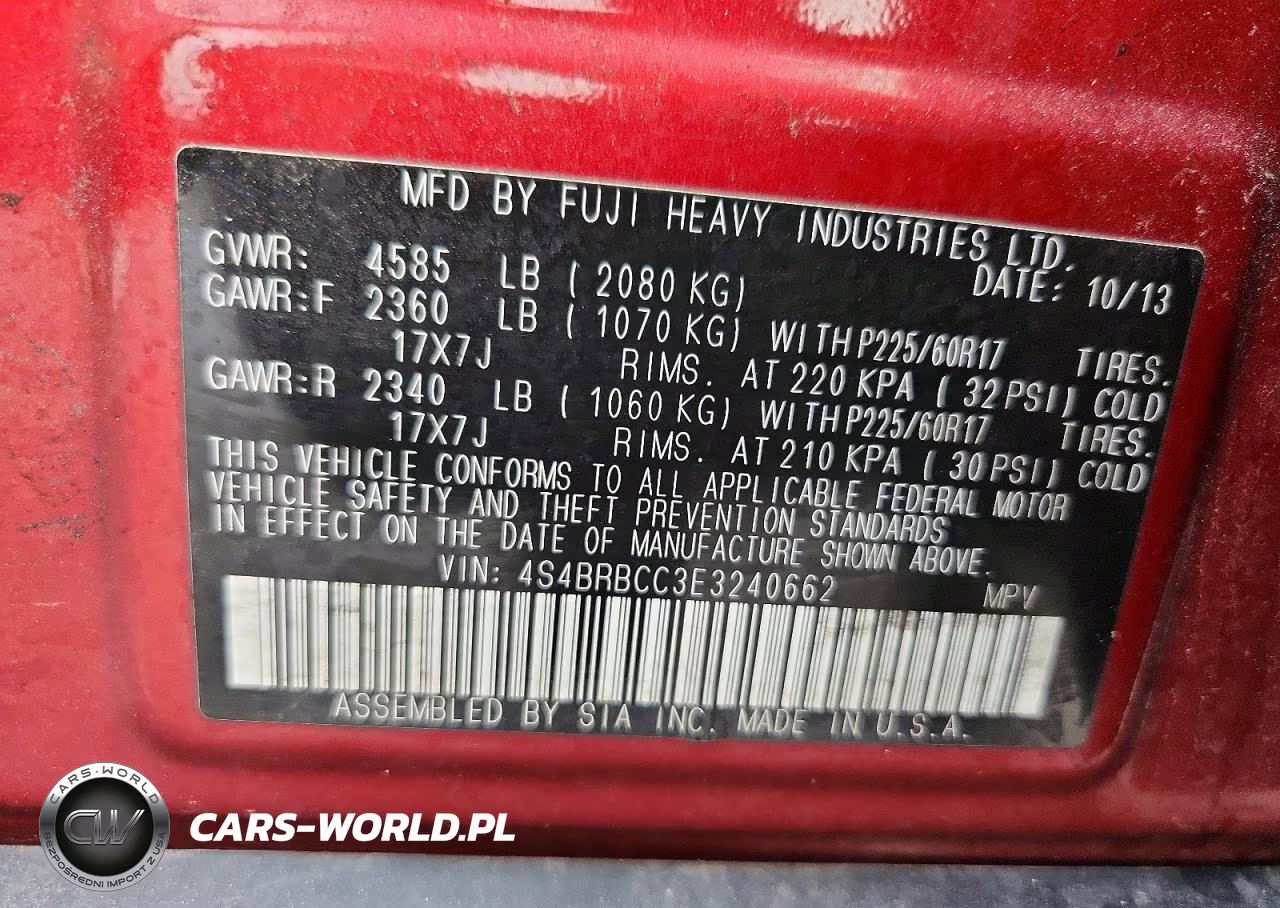 2014 Subaru Outback 2.5I Premium VIN:4S4BRBCC3E3240662 - 13