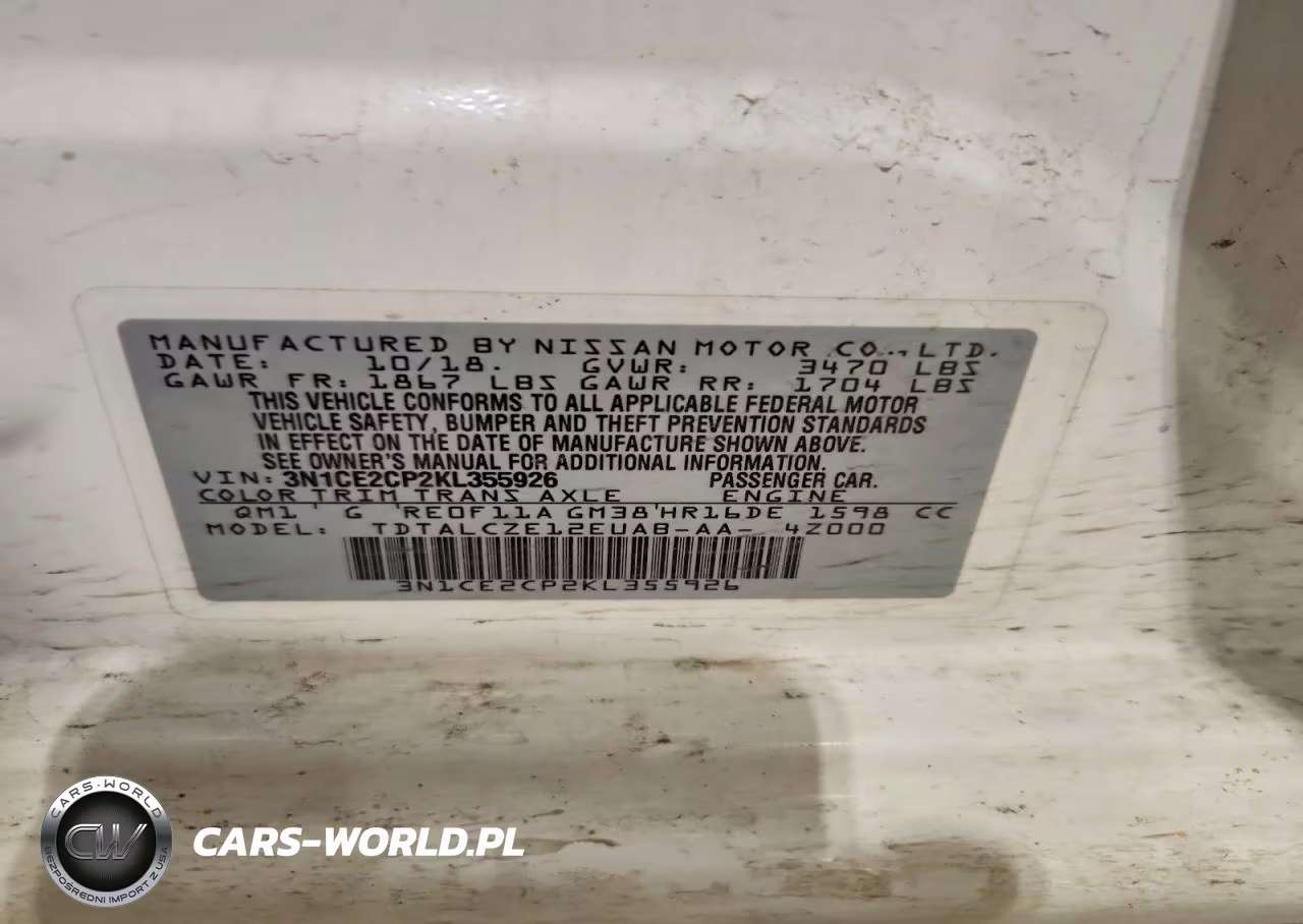 2019 Nissan Versa Note S VIN:3N1CE2CP2KL355926 - 13