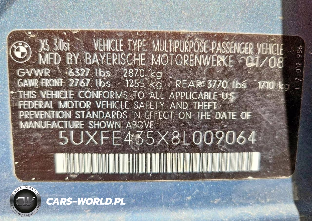 2008 BMW X5 3.0I VIN:5UXFE435X8L009064 - 13