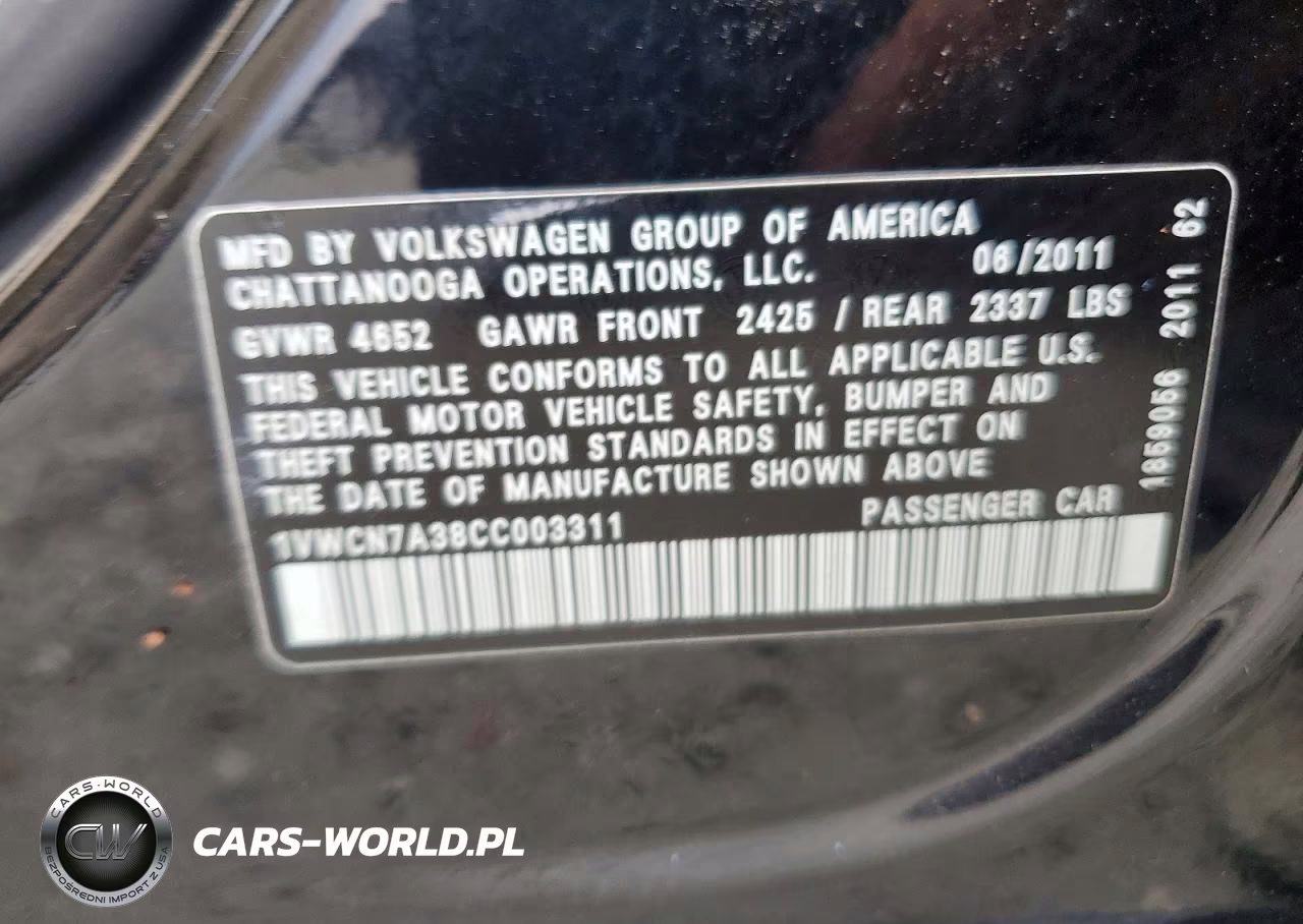 2012 Volkswagen Passat Sel VIN:1VWCN7A38CC003311 - 12