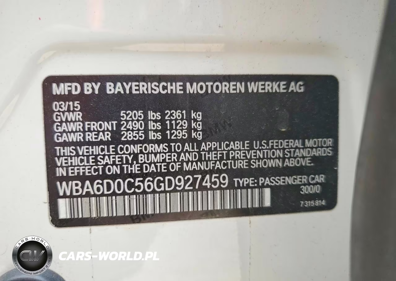 2016 BMW 640 I Gran Coupe VIN:WBA6D0C56GD927459 - 12