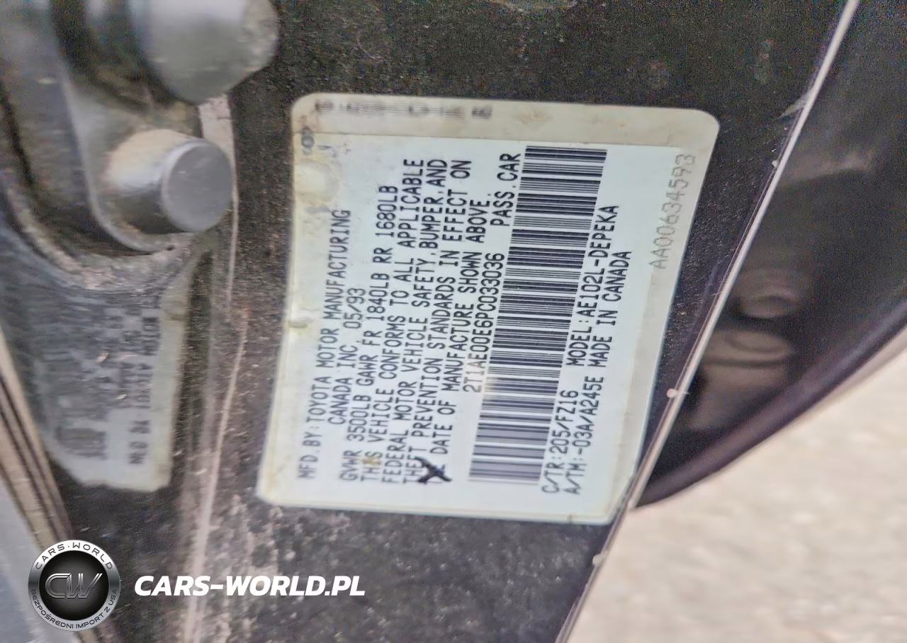 1993 Toyota Corolla VIN:2T1AE00E6PC033036 - 12