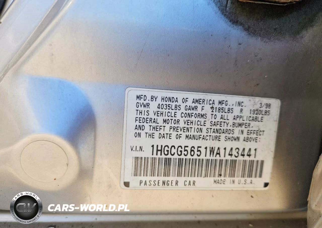 1998 Honda Accord Ex VIN:1HGCG5651WA143441 - 12