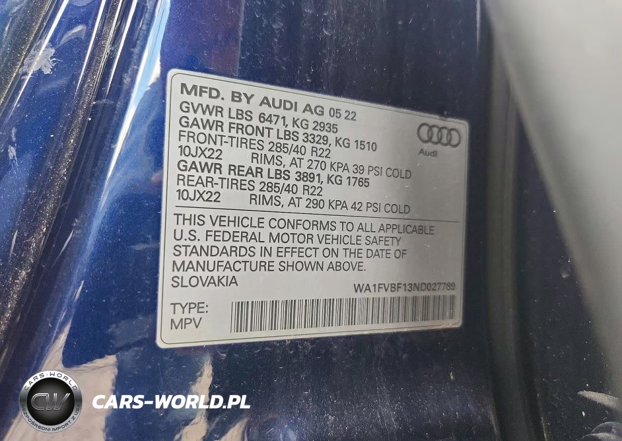 2022 Audi Q8 Prestige S-Line VIN:WA1FVBF13ND027789 - 12