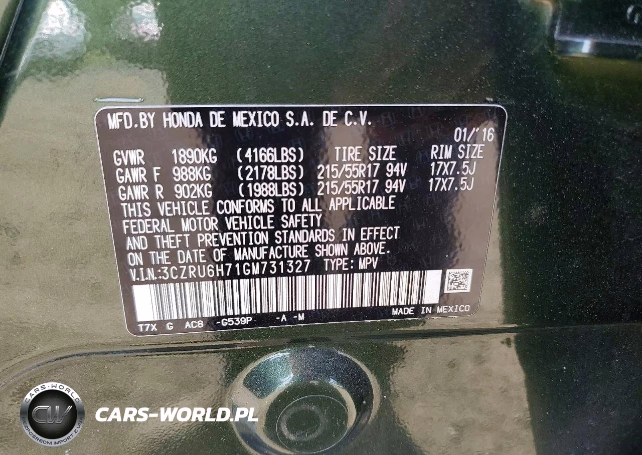 2016 Honda Hr-V Exl VIN:3CZRU6H71GM731327 - 14
