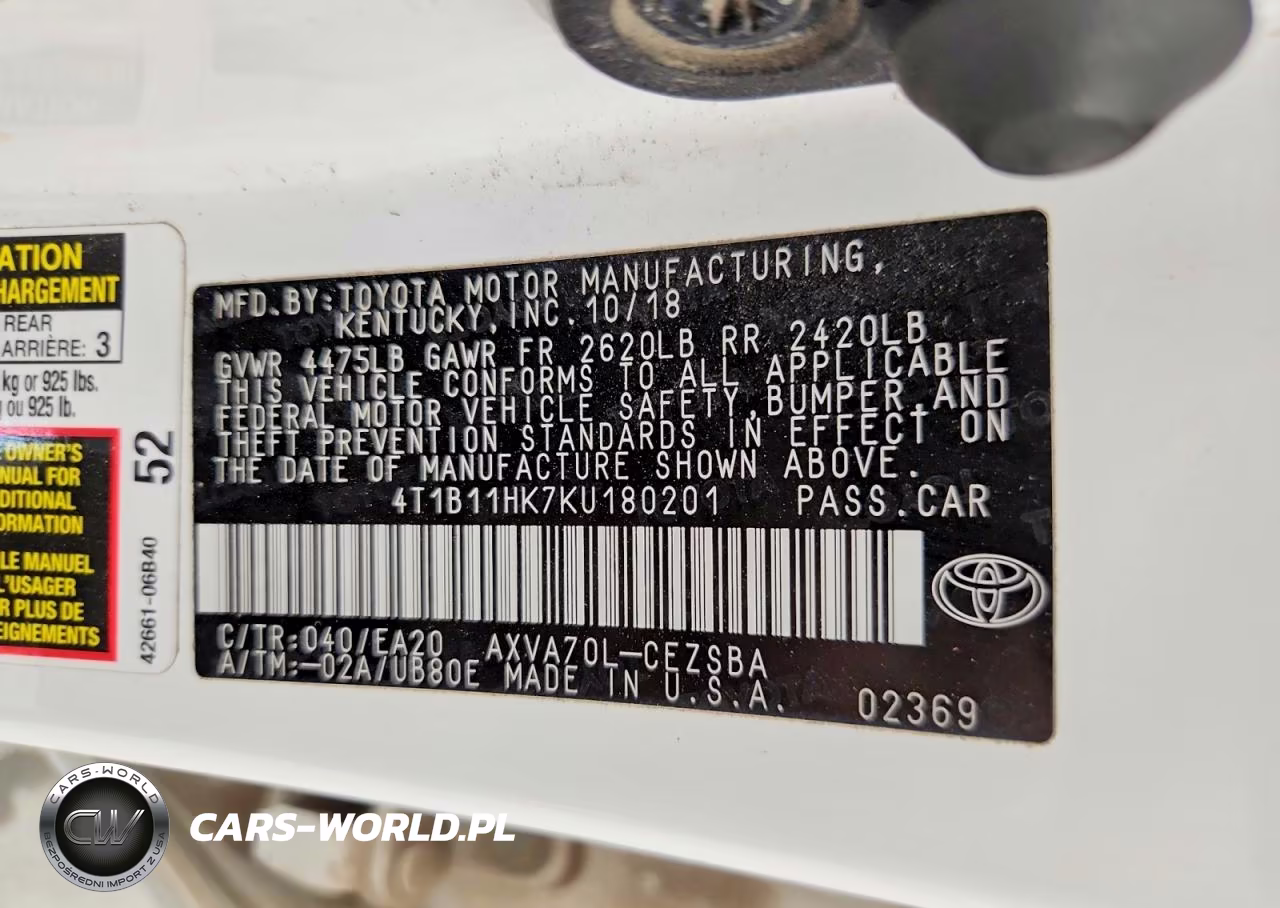 2019 Toyota Camry VIN:4T1B11HK7KU180201 - 12