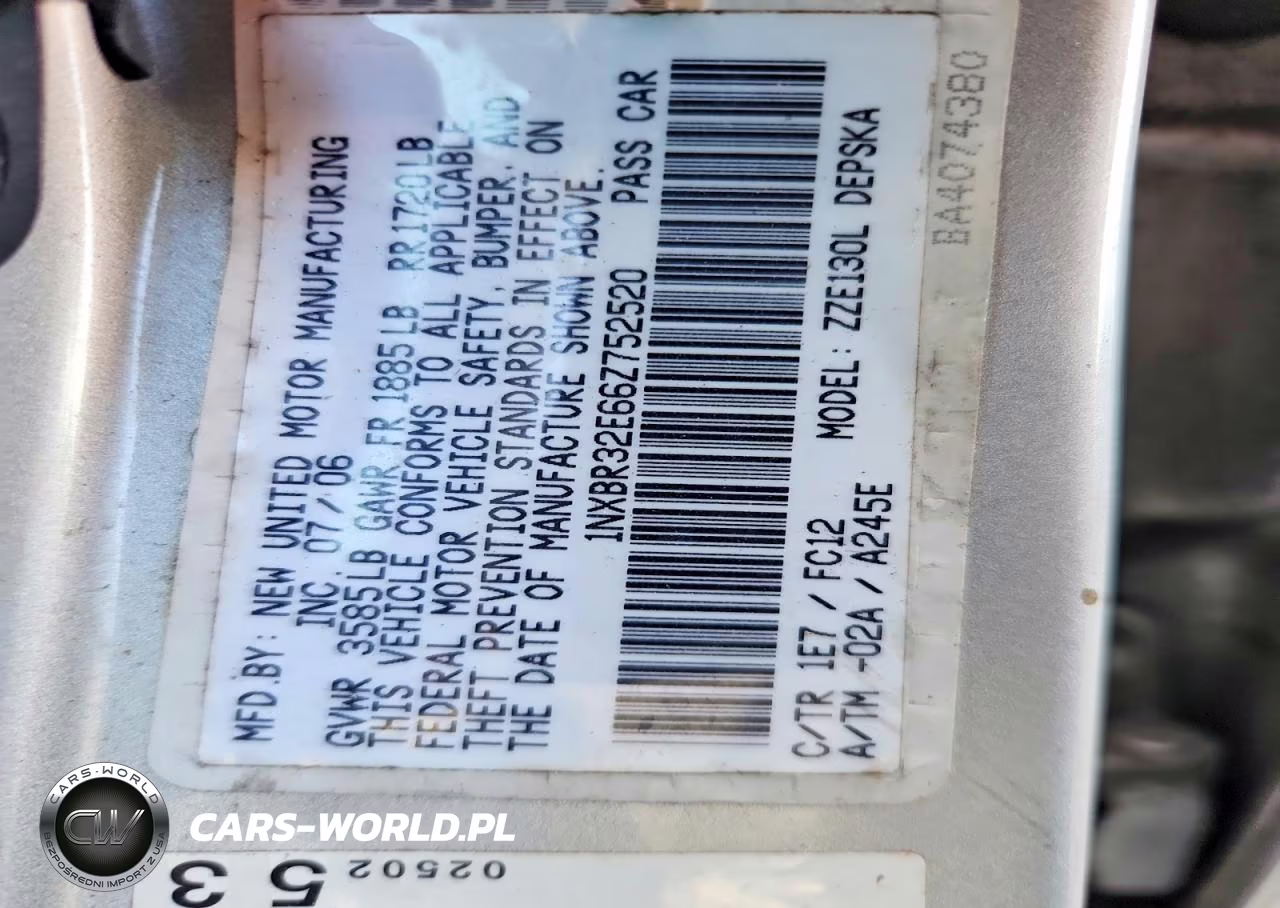 2006 Toyota Corolla S VIN:1NXBR32E66Z752520 - 12