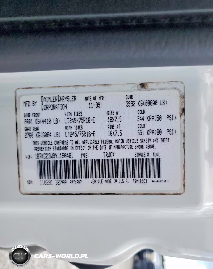 2000 Dodg Ram VIN:1B7KC23W9YJ150481 - 13