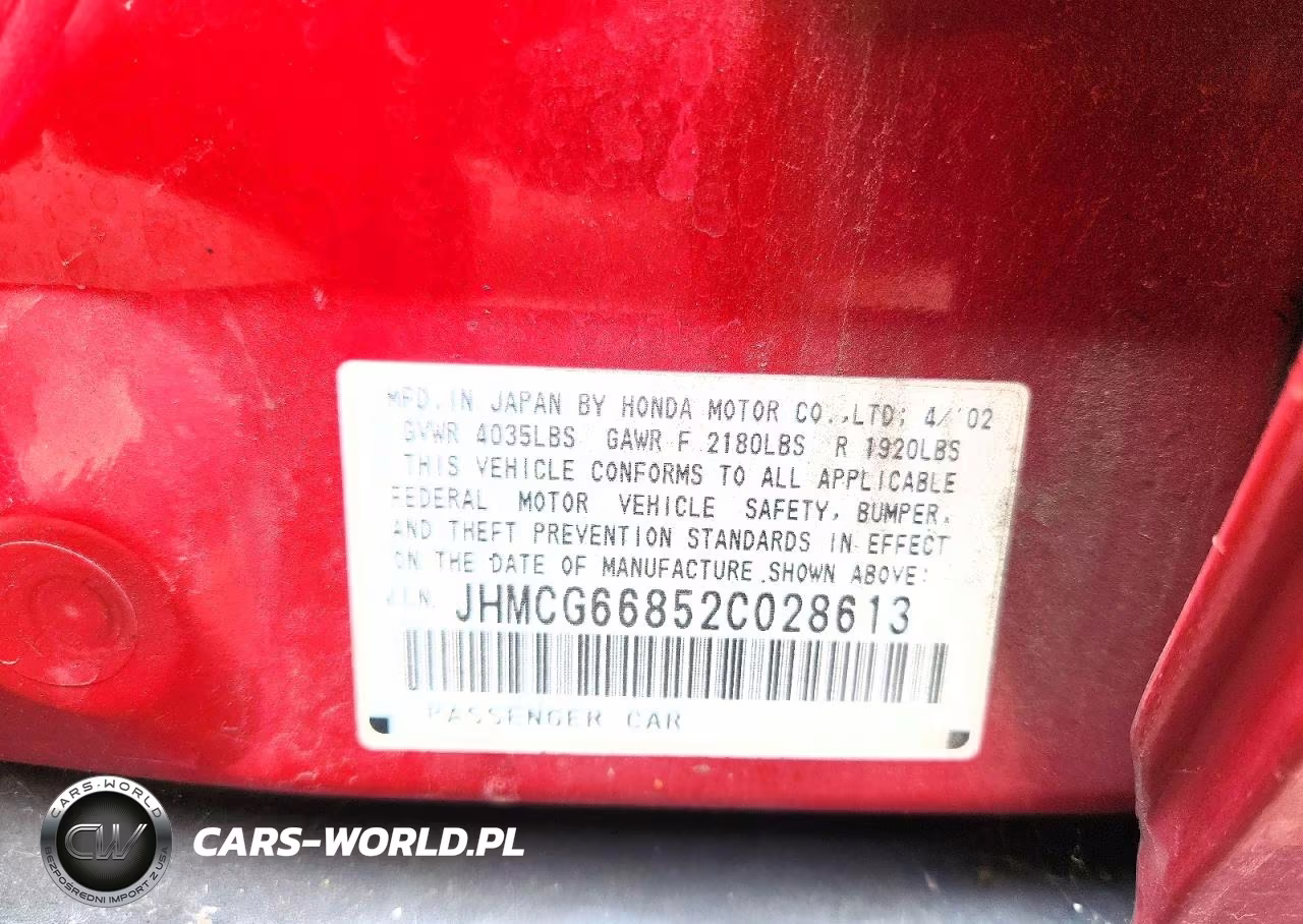 2002 Honda Accord Ex VIN:JHMCG66852C028613 - 12