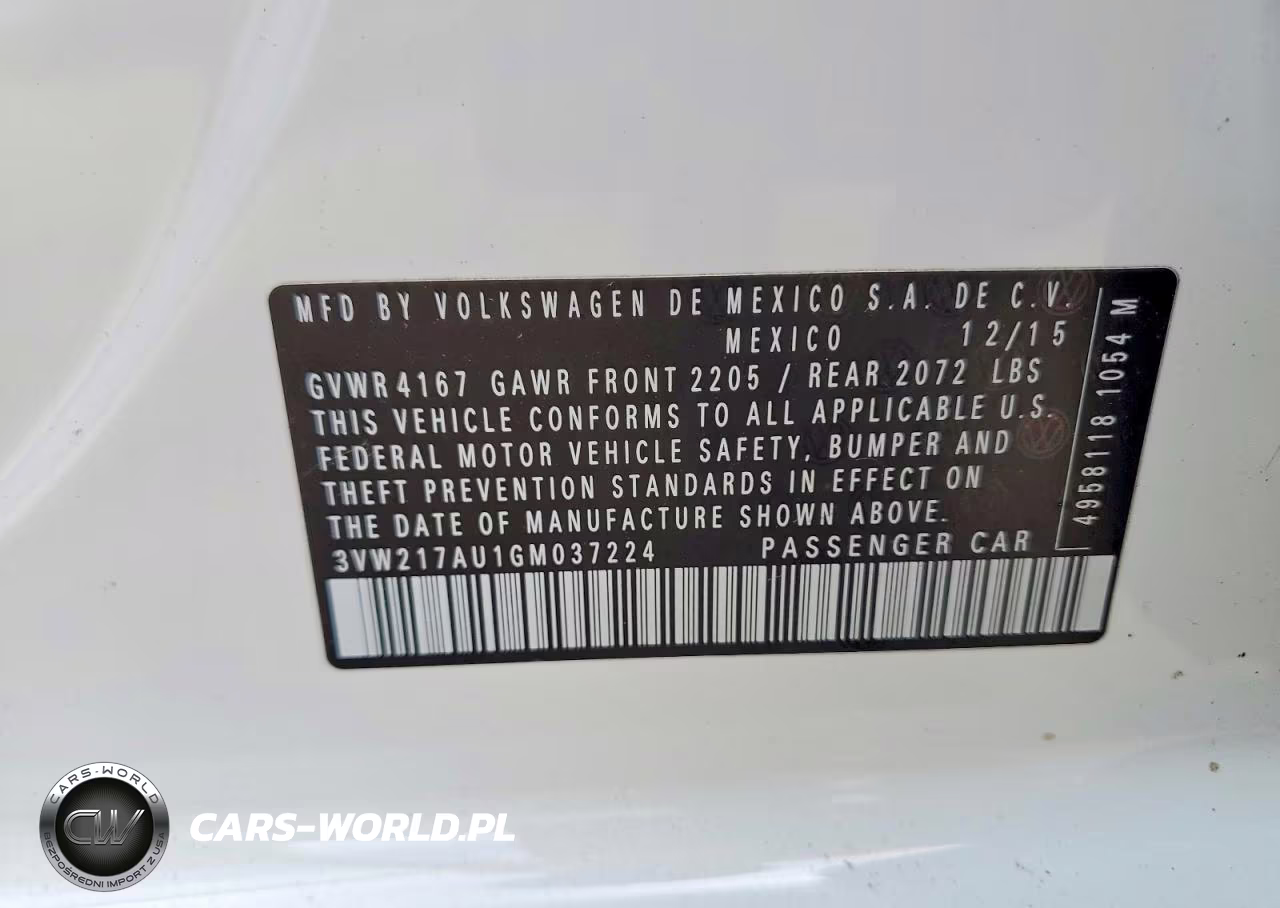 2016 Volkswagen Golf S-Se VIN:3VW217AU1GM037224 - 12