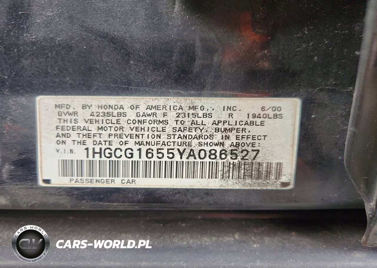 2000 Honda Accord Ex VIN:1HGCG1655YA086527 - 12