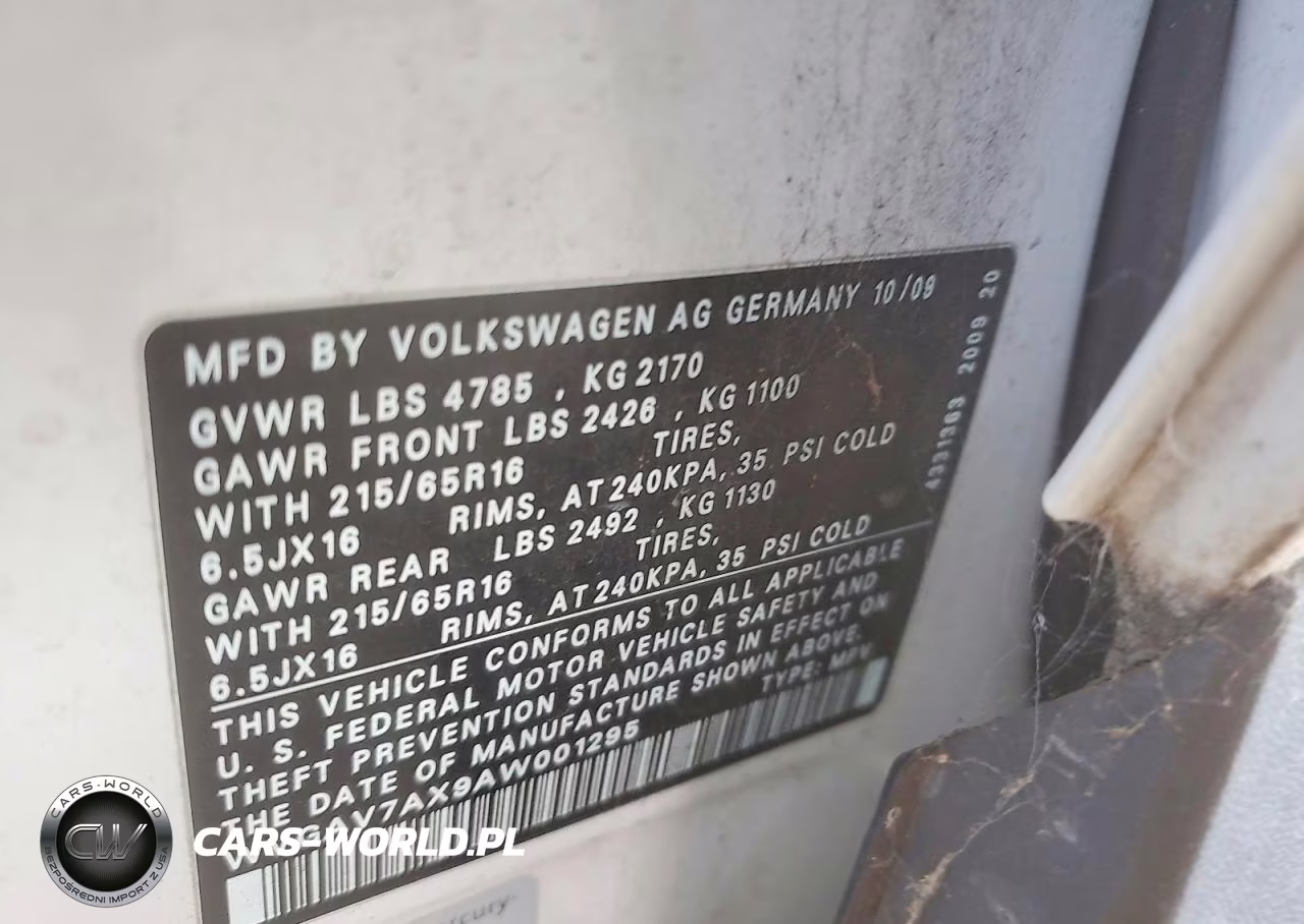 2010 Volkswagen Tiguan VIN:WVGAV7AX9AW001295 - 12