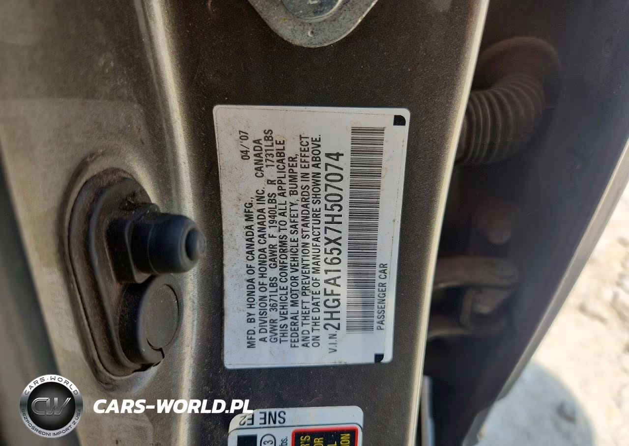 2007 Honda Civic Lx VIN:2HGFA165X7H507074 - 12