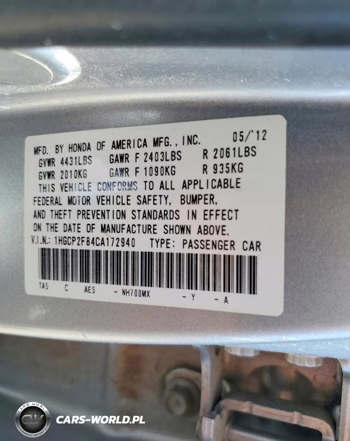 2012 Honda Accord Exl VIN:1HGCP2F84CA172940 - 12