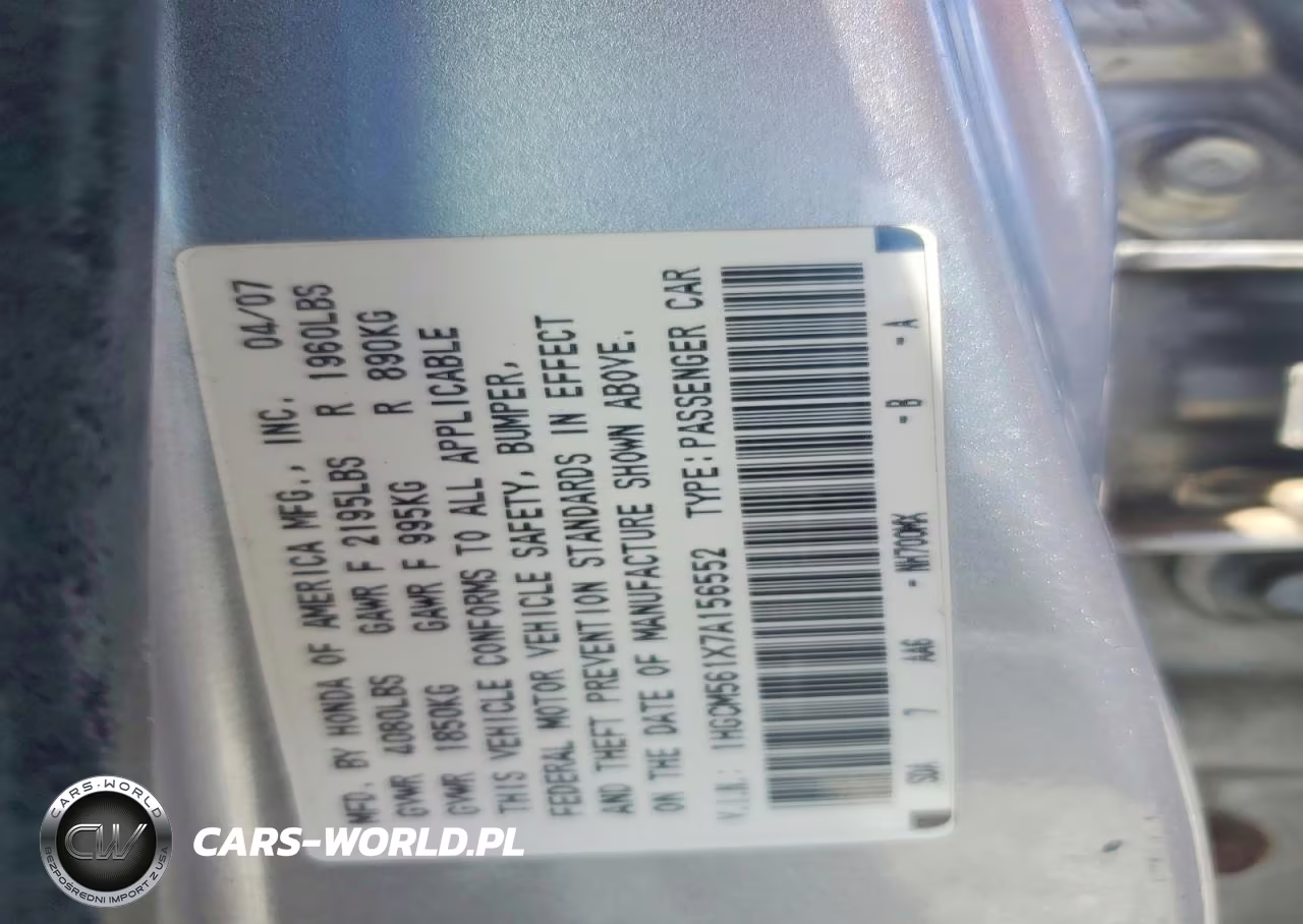 2007 Honda Accord Value VIN:1HGCM561X7A156552 - 12