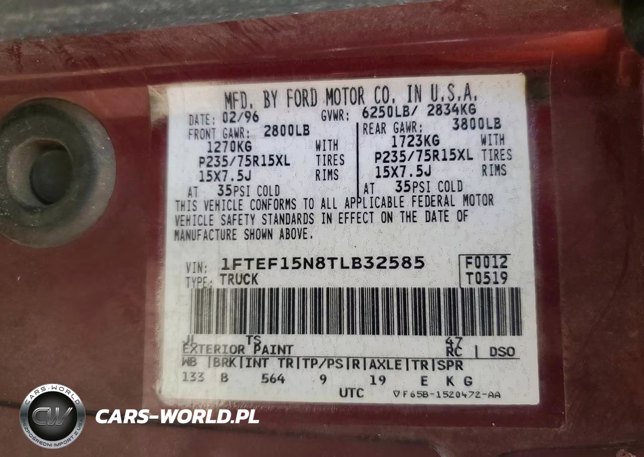 1996 Ford F150 VIN:1FTEF15N8TLB32585 - 12