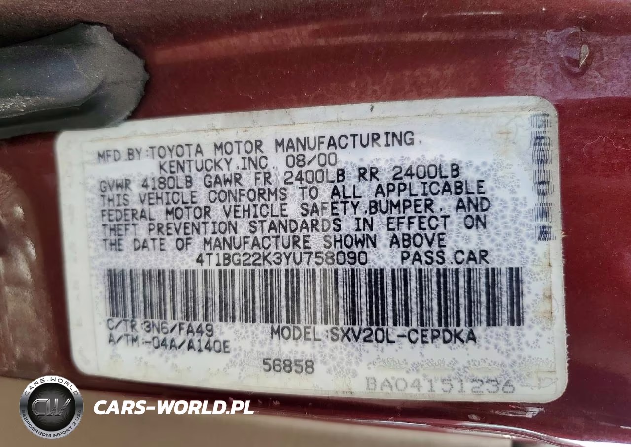 2000 Toyota Camry Ce VIN:4T1BG22K3YU758090 - 12