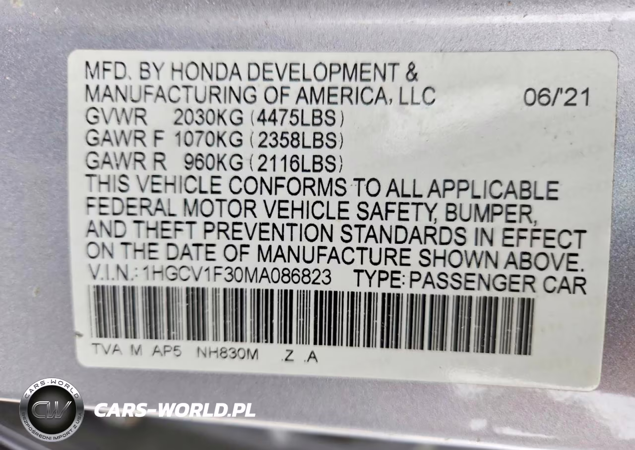 2021 Honda Accord Sport VIN:1HGCV1F30MA086823 - 12