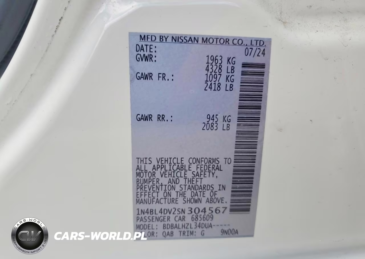 2025 Nissan Altima Sv VIN:1N4BL4DV2SN304567 - 12