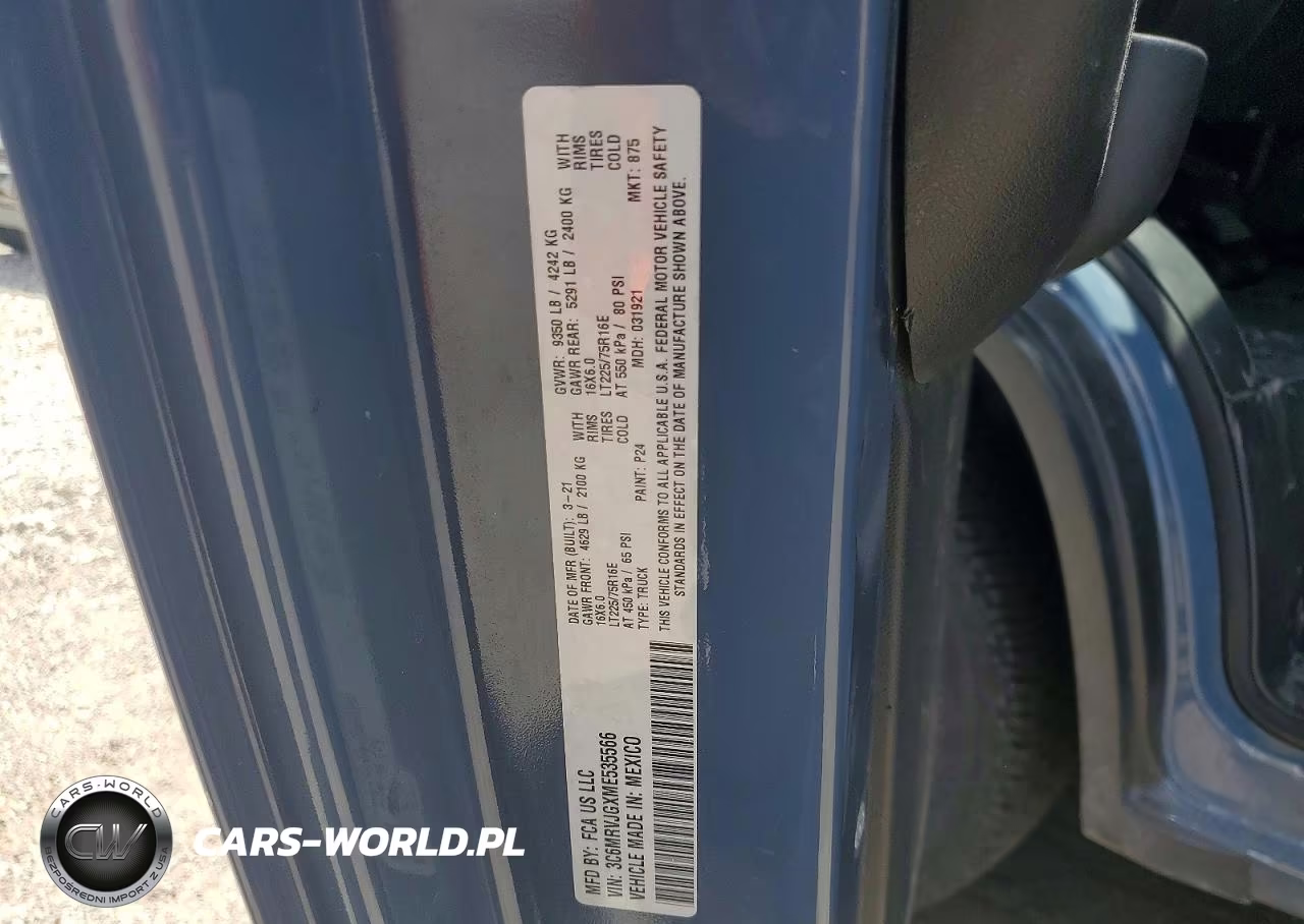 2021 Ram Promaster 3500 Delivery Van VIN:3C6MRVJGXME535566 - 13