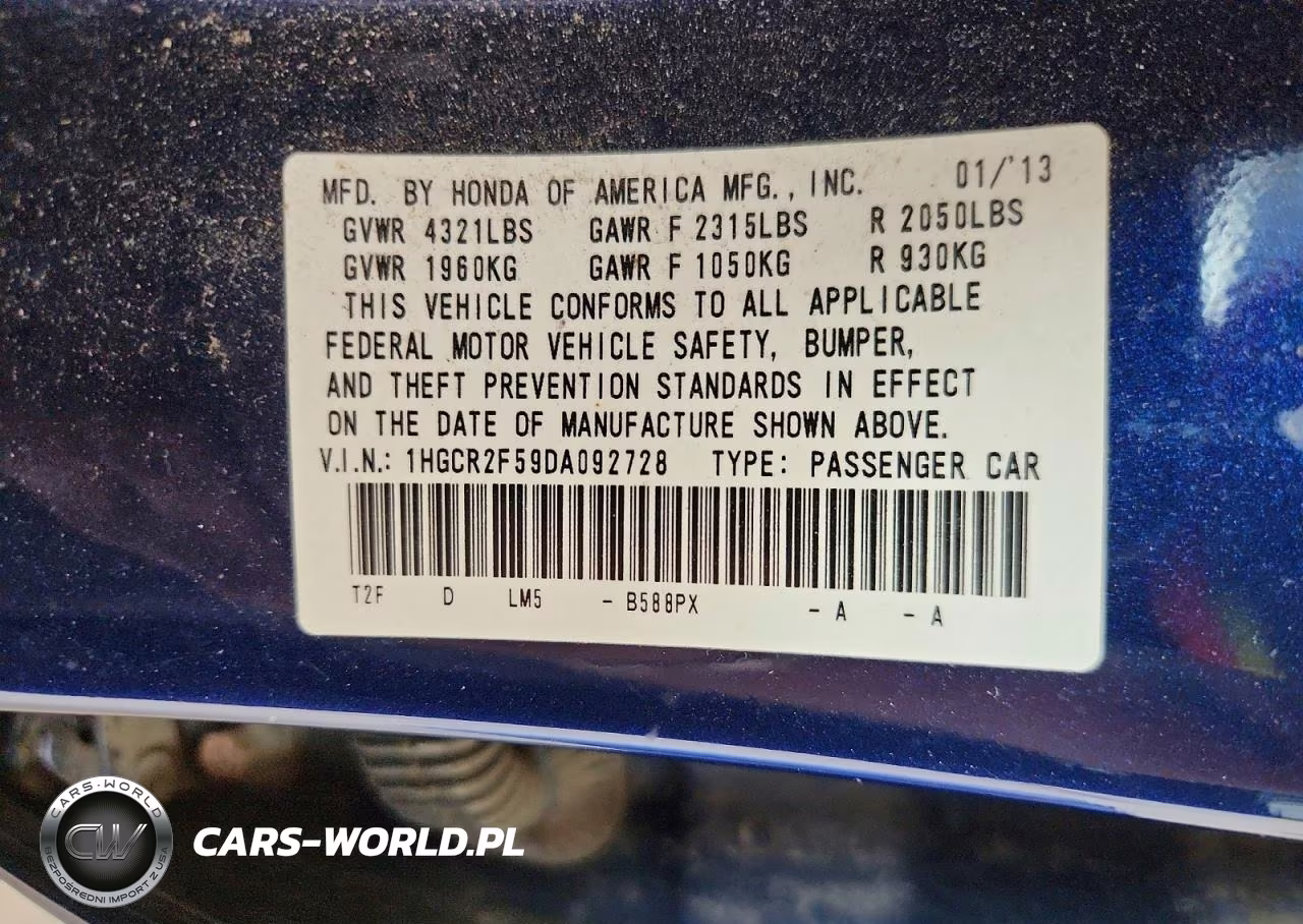 2013 Honda Accord Sport VIN:1HGCR2F59DA092728 - 12