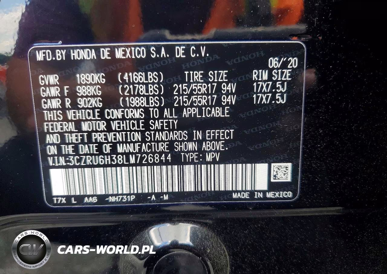 2020 Honda Hr-V Lx VIN:3CZRU6H38LM726844 - 13
