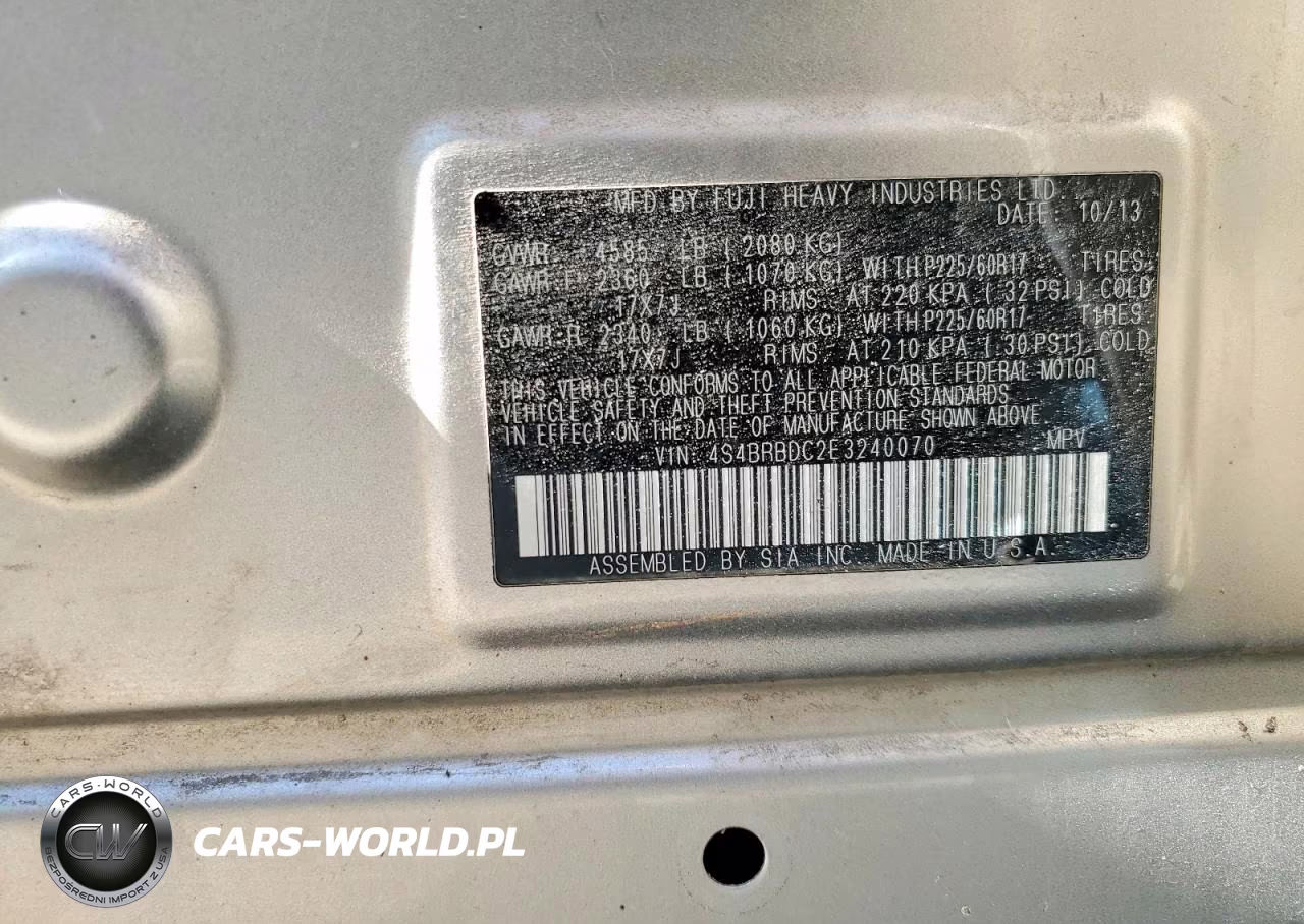 2014 Suba Outback VIN:4S4BRBDC2E3240070 - 13