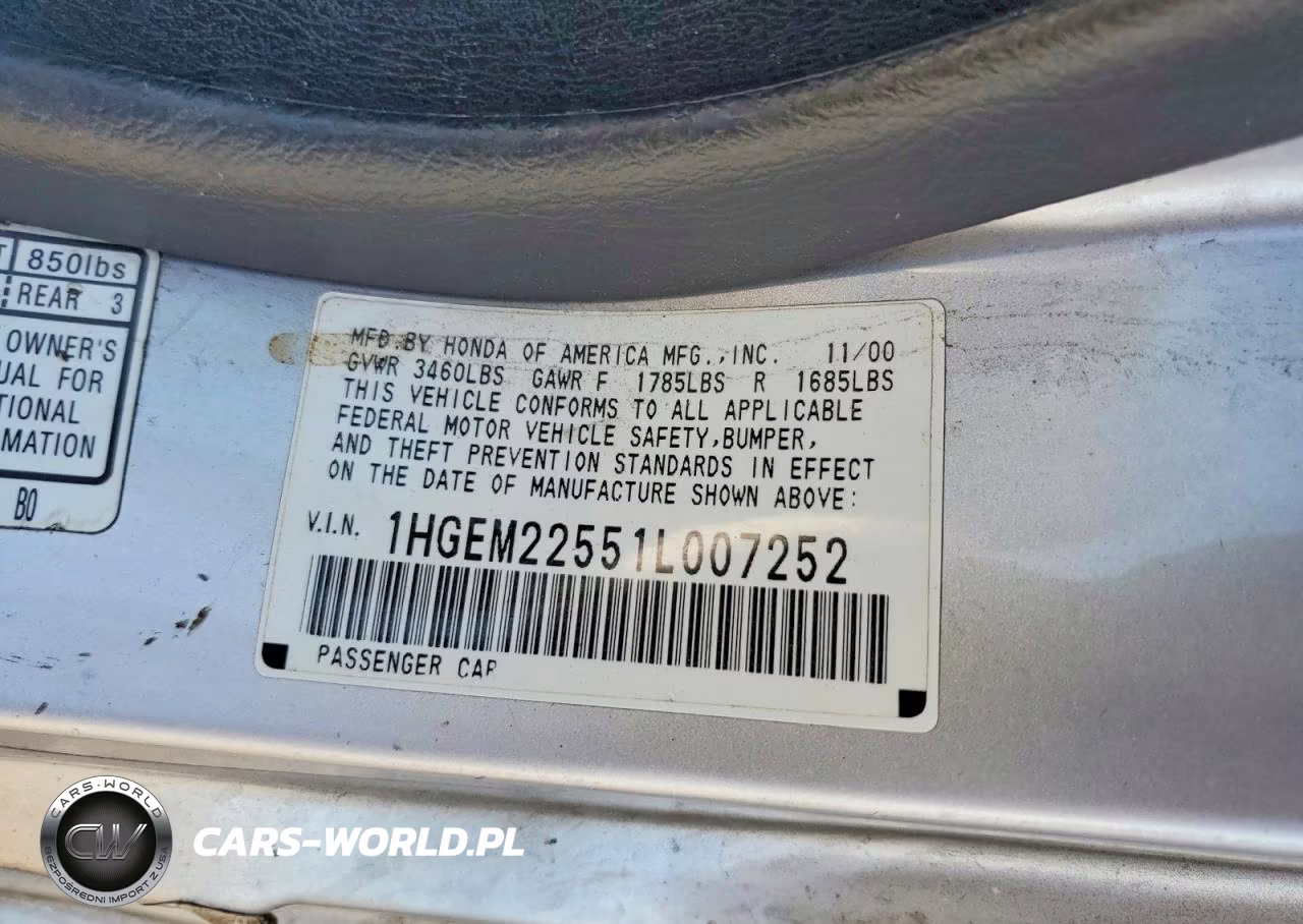 2001 Honda Civic Lx VIN:1HGEM22551L007252 - 12