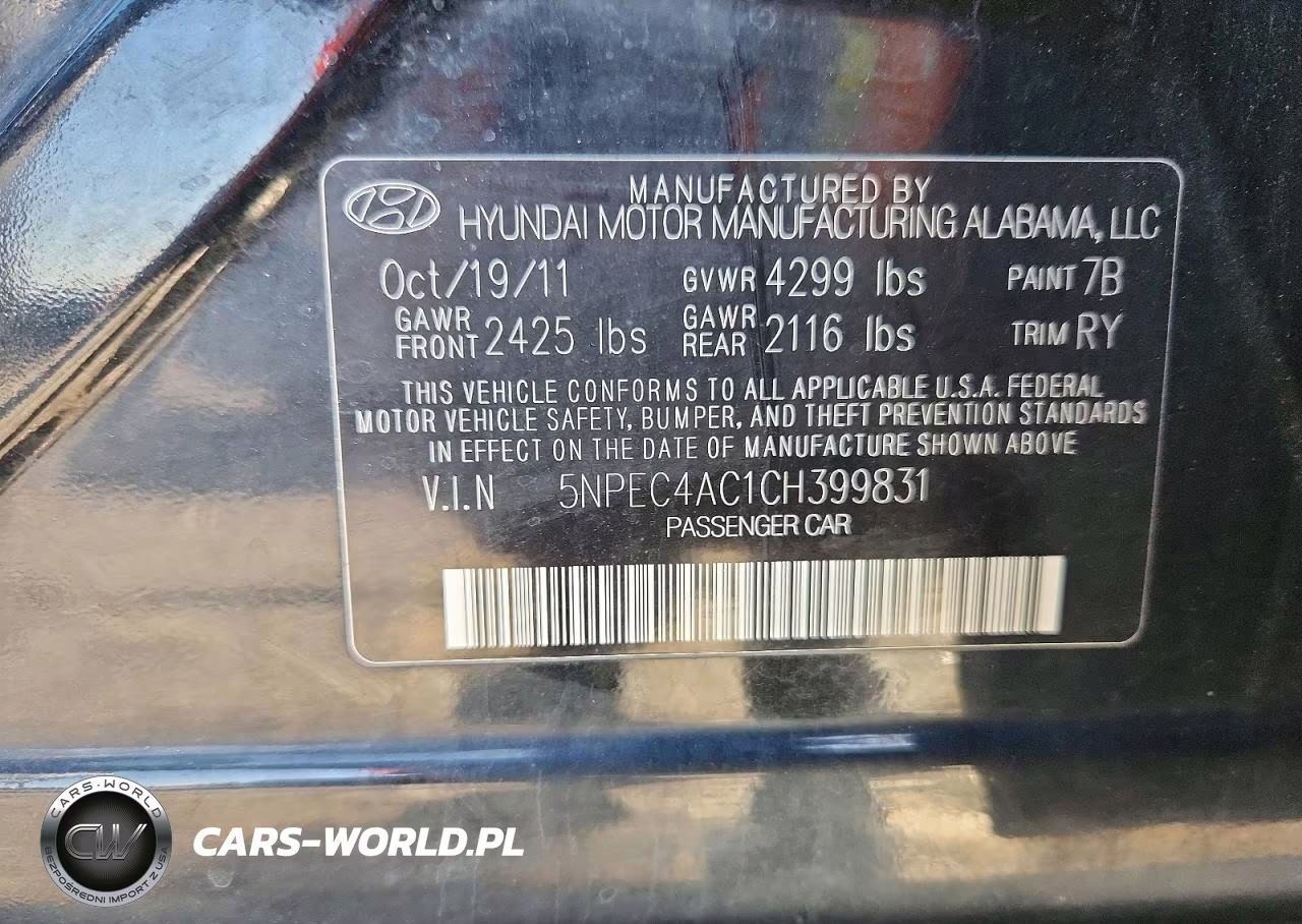2012 Hyundai Sonata Se VIN:5NPEC4AC1CH399831 - 12