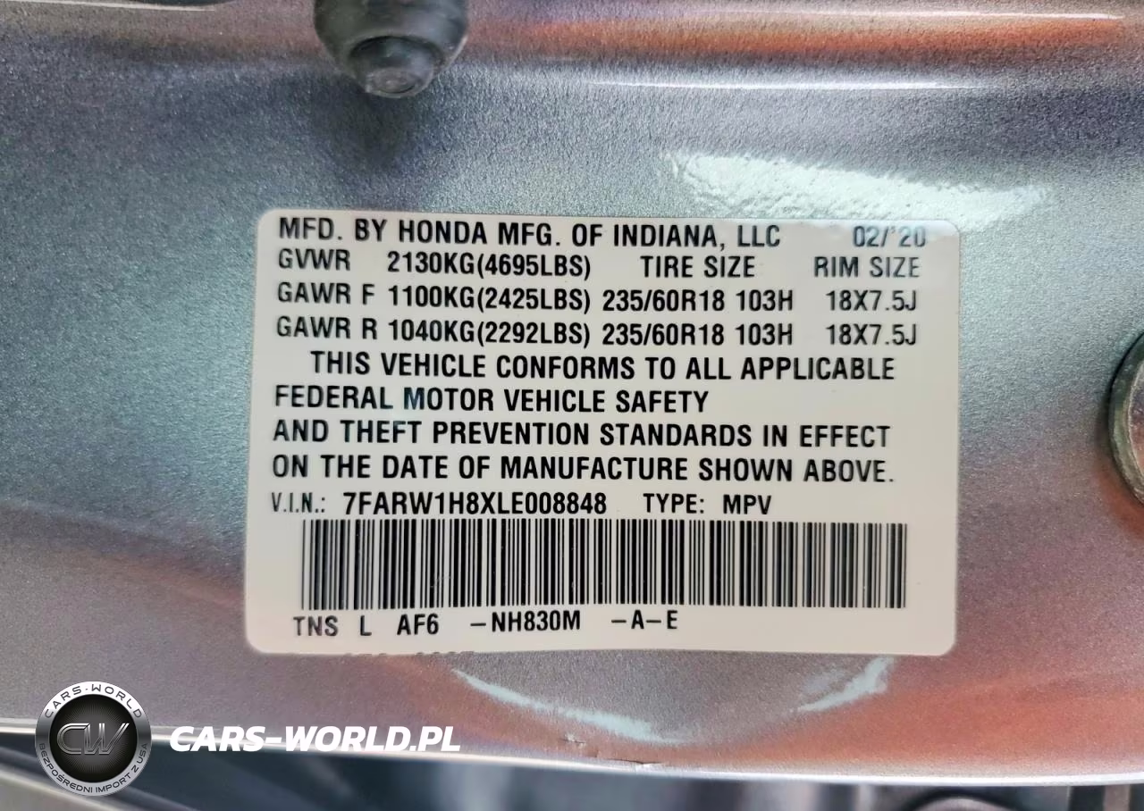 2020 Honda Cr-V Exl VIN:7FARW1H8XLE008848 - 13