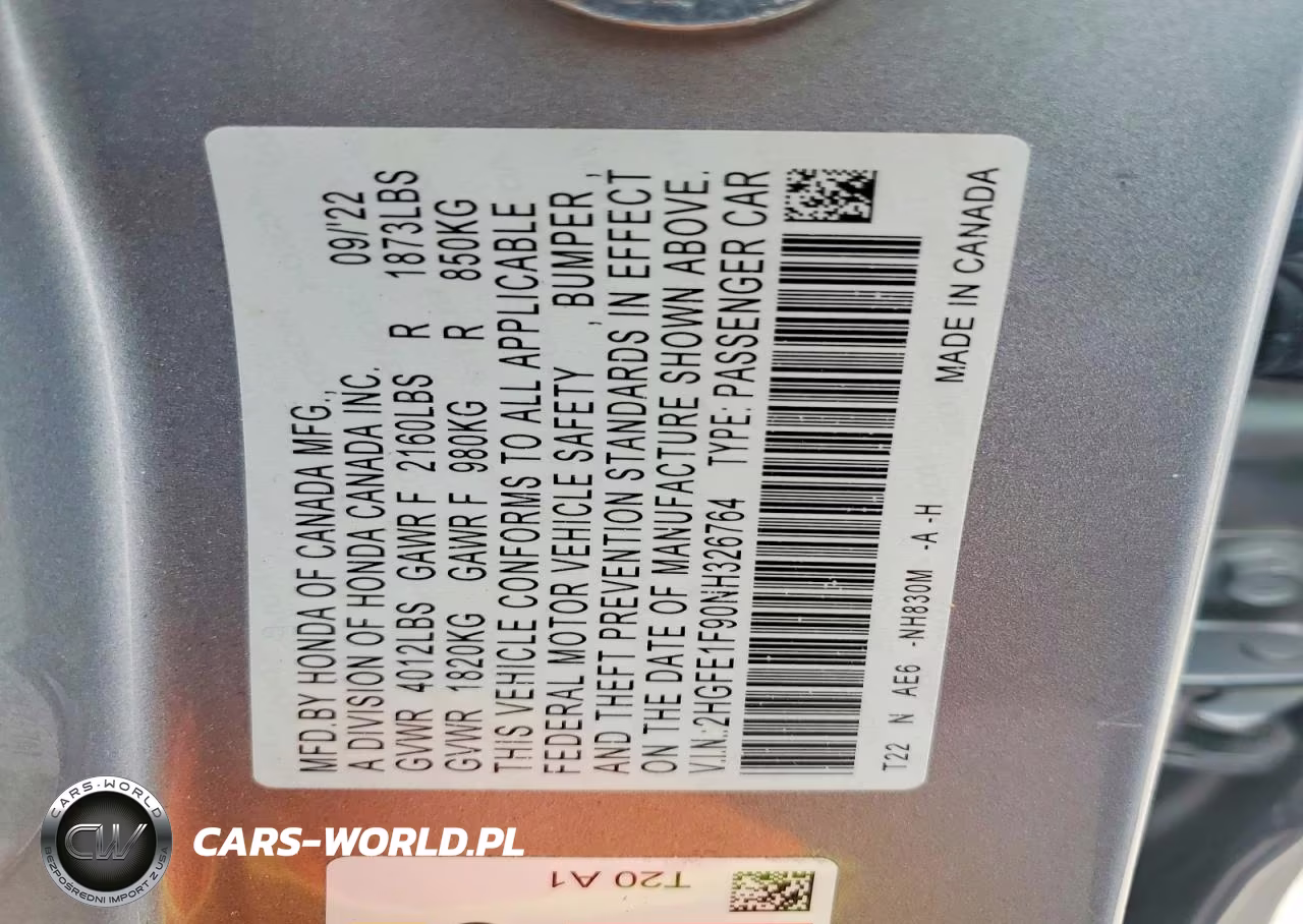 2022 Honda Civic Touring VIN:2HGFE1F90NH326764 - 12
