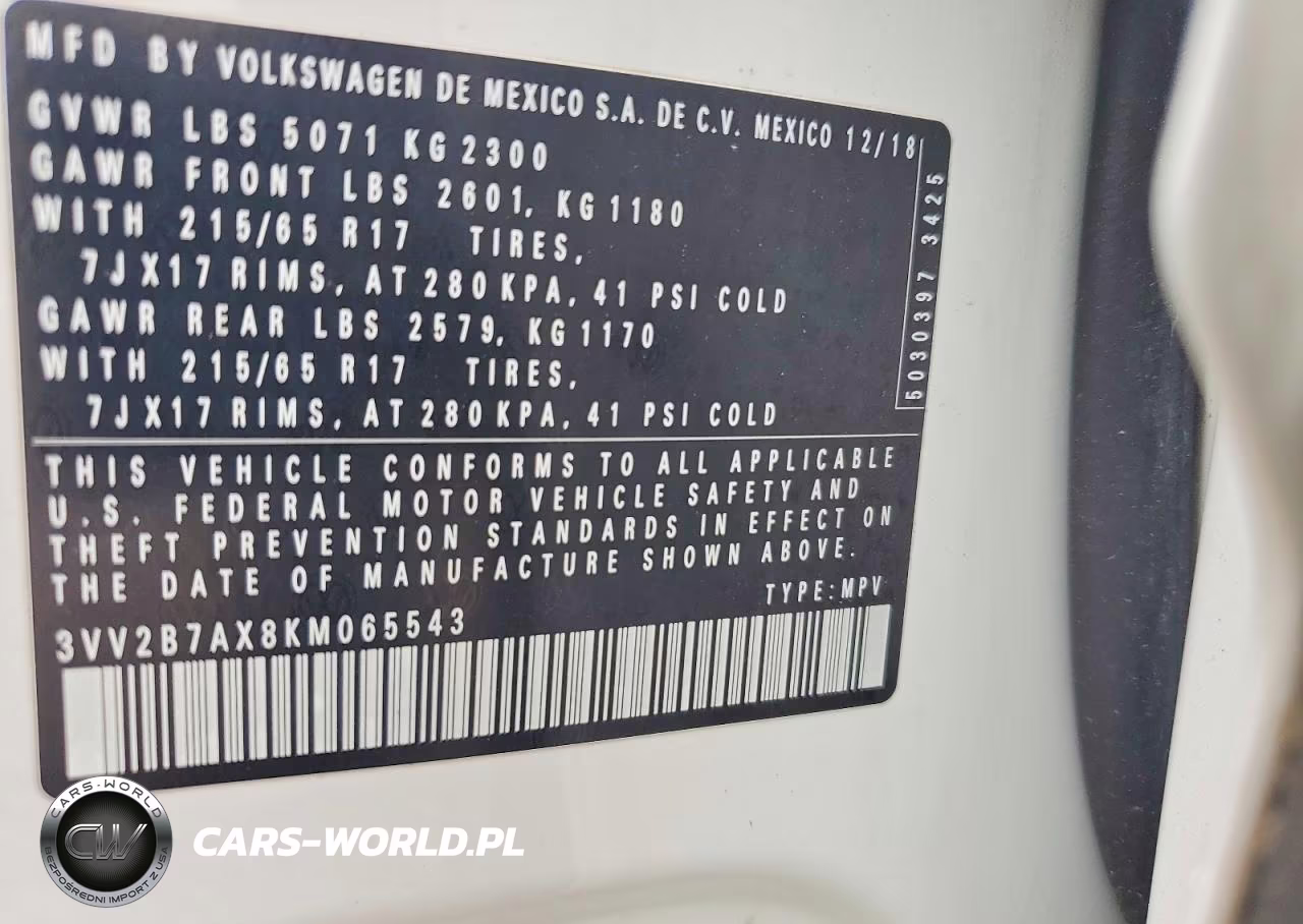 2019 Volkswagen Tiguan Se VIN:3VV2B7AX8KM065543 - 13
