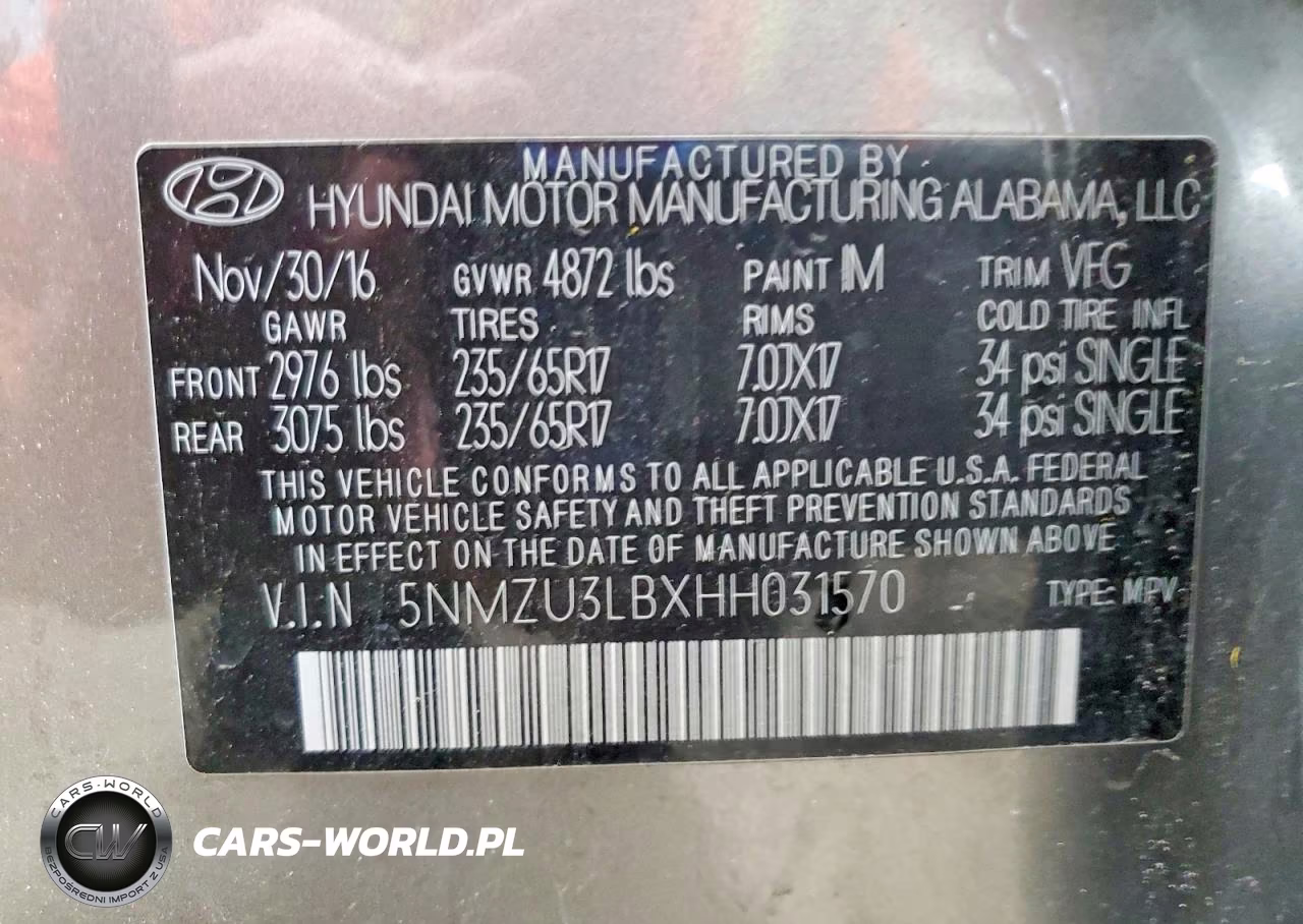 2017 Hyundai Santa Fe Sport 2.4L VIN:5NMZU3LBXHH031570 - 13