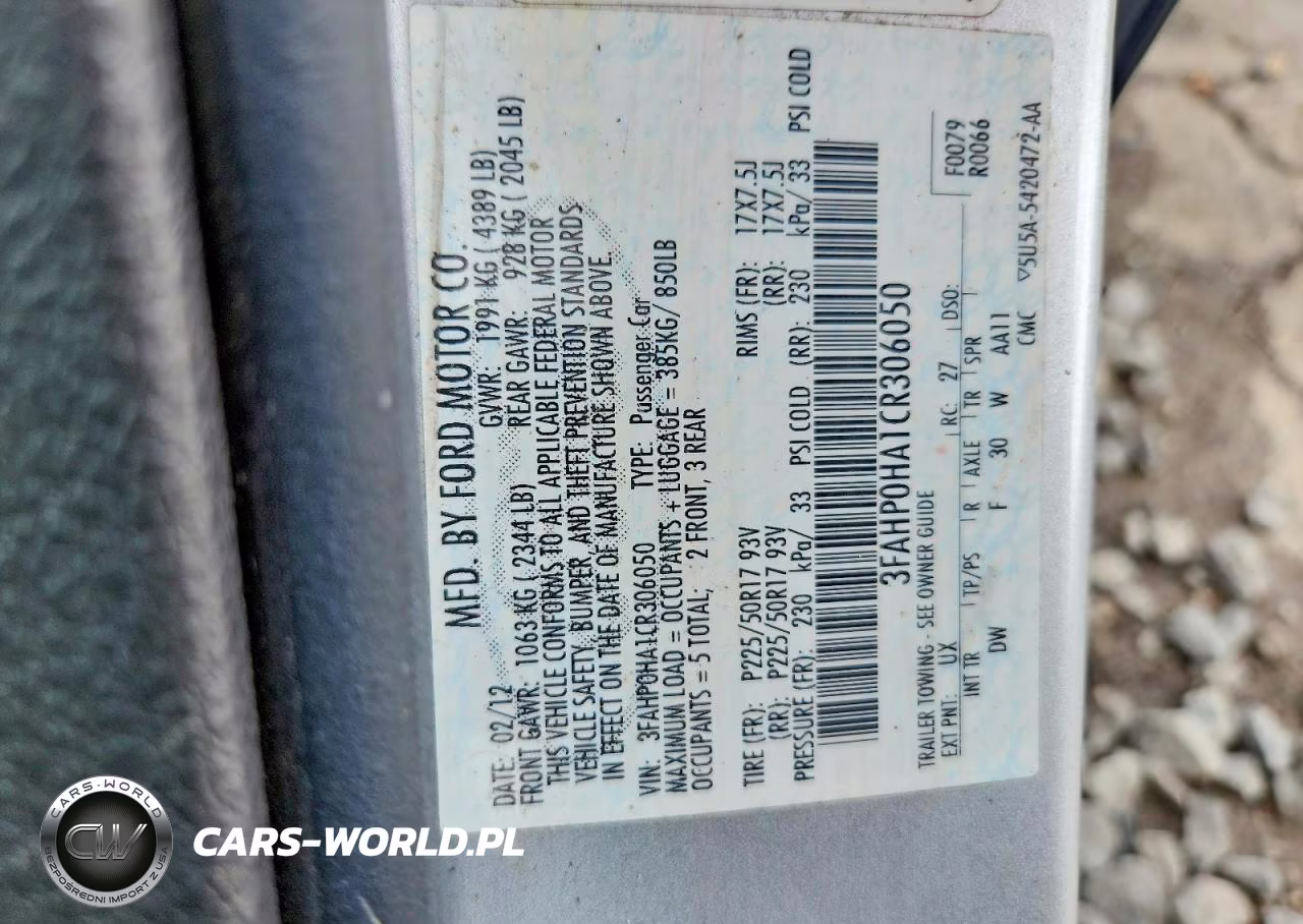 2012 Ford Fusion Se VIN:3FAHP0HA1CR306050 - 12