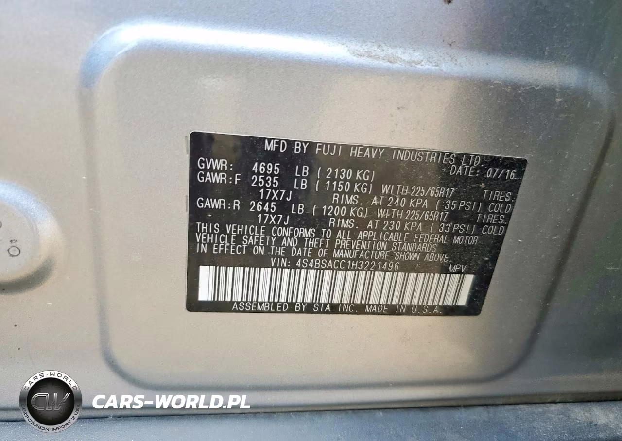 2017 Subaru Outback 2.5I Premium VIN:4S4BSACC1H3221496 - 13