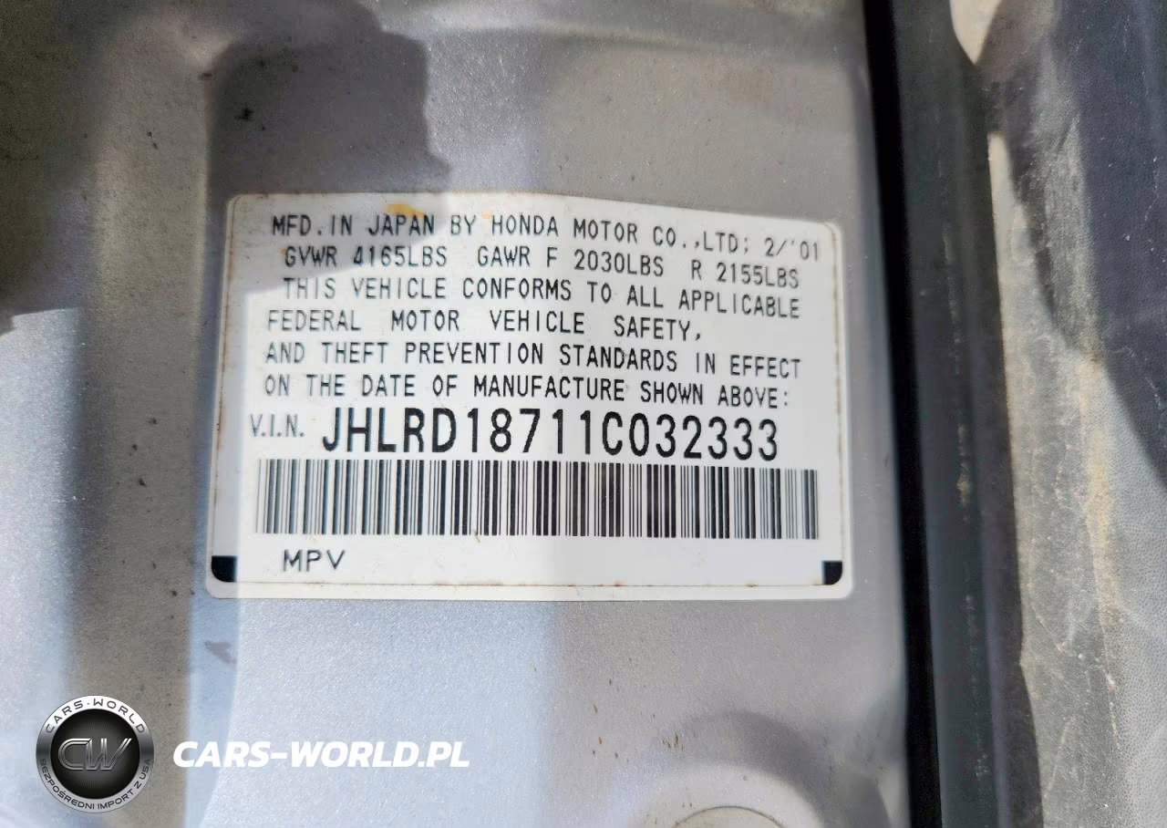 2001 Honda Cr-V Se VIN:JHLRD18711C032333 - 13