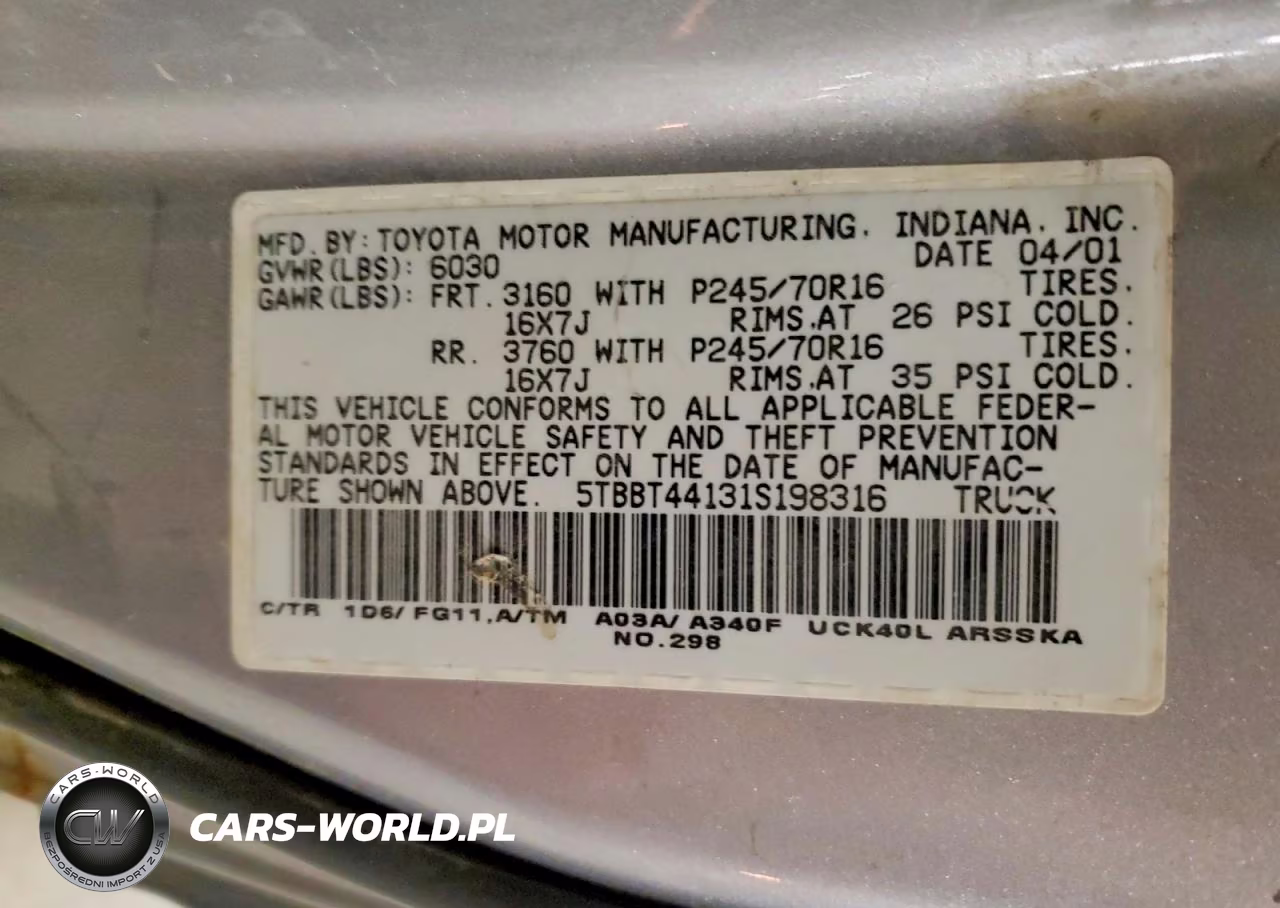 2001 Toyota Tundra Sr5 VIN:5TBBT44131S198316 - 12