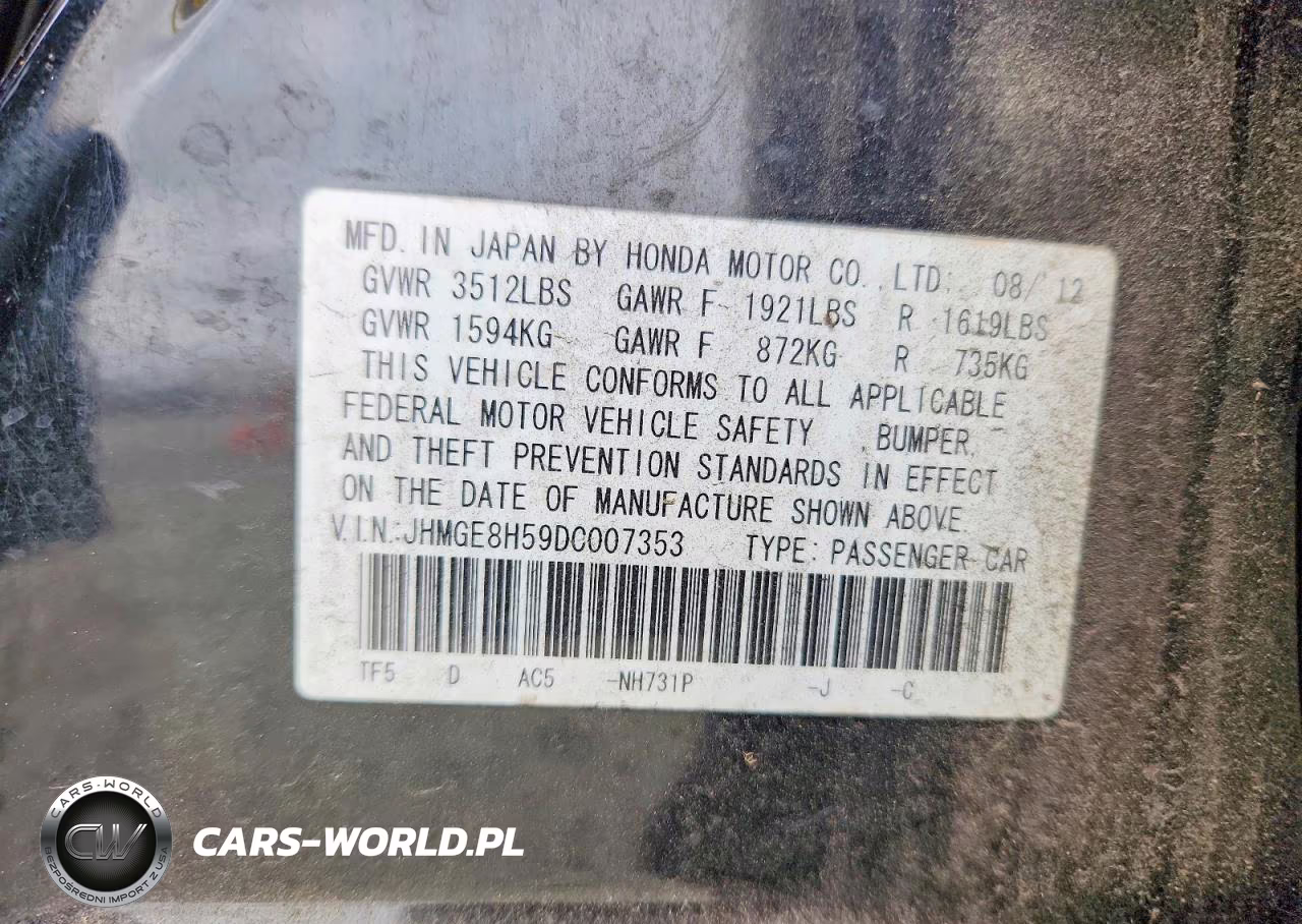 2013 Honda Fit Sport VIN:JHMGE8H59DC007353 - 12