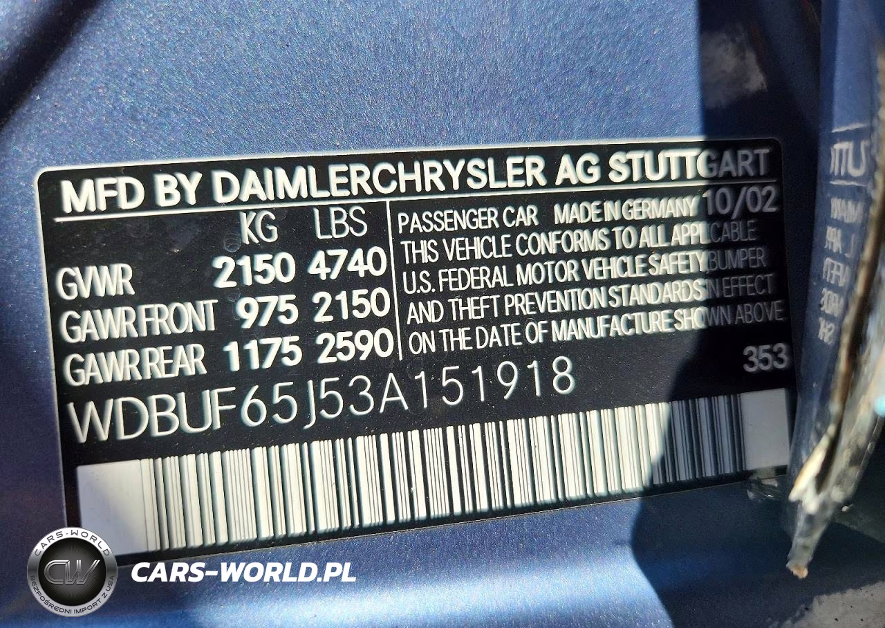 2003 Mercedes-Benz E 320 VIN:WDBUF65J53A151918 - 12