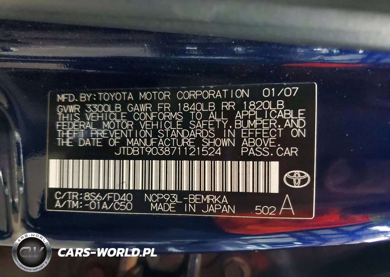 2007 Toyota Yaris Base VIN:JTDBT903871121524 - 12