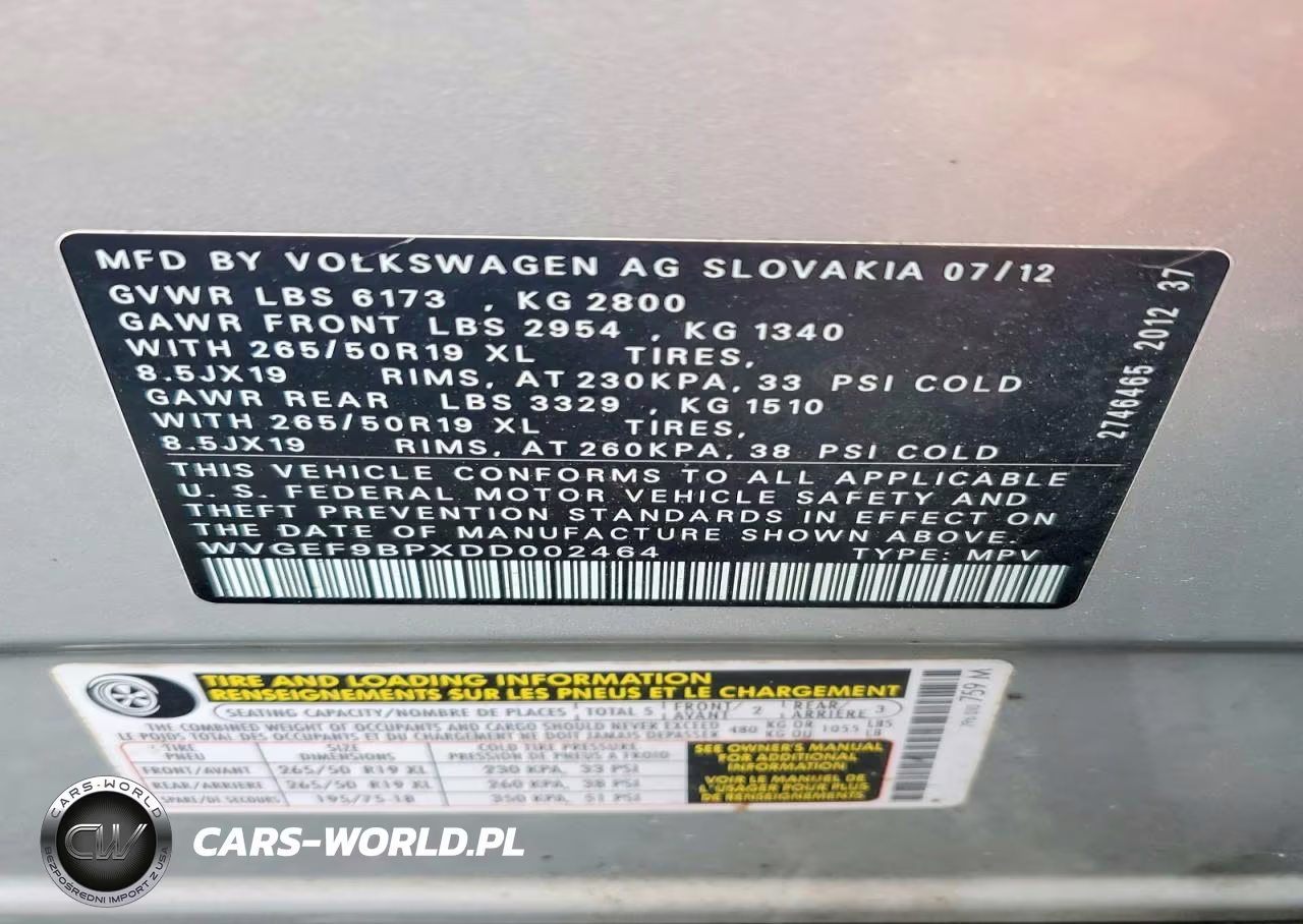2013 Volkswagen Touareg V6 VIN:WVGEF9BPXDD002464 - 13