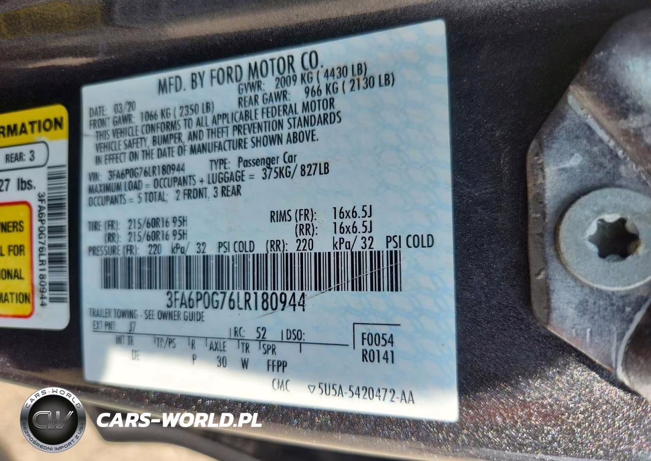 2020 Ford Fusion S VIN:3FA6P0G76LR180944 - 12