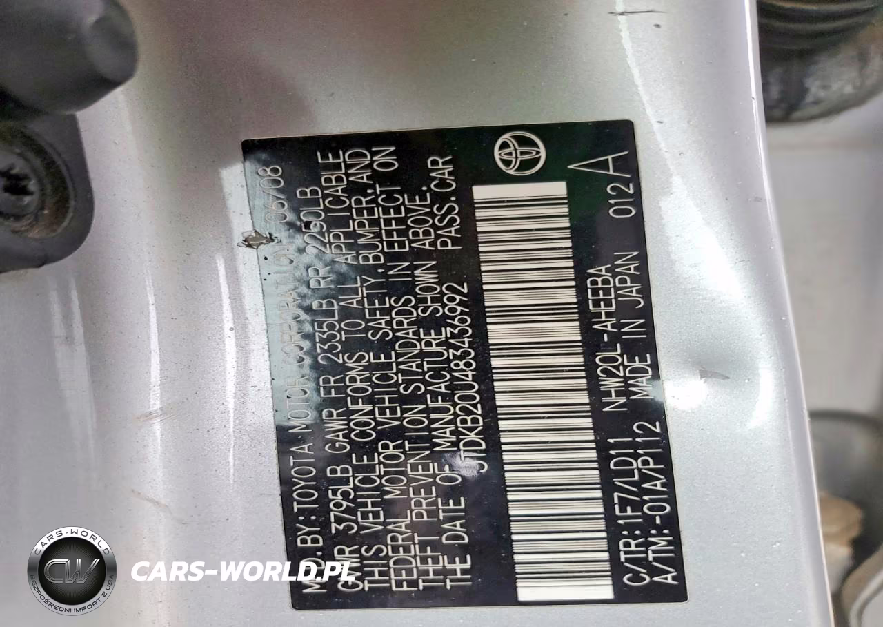 2008 Toyota Prius Base VIN:JTDKB20U483436992 - 12